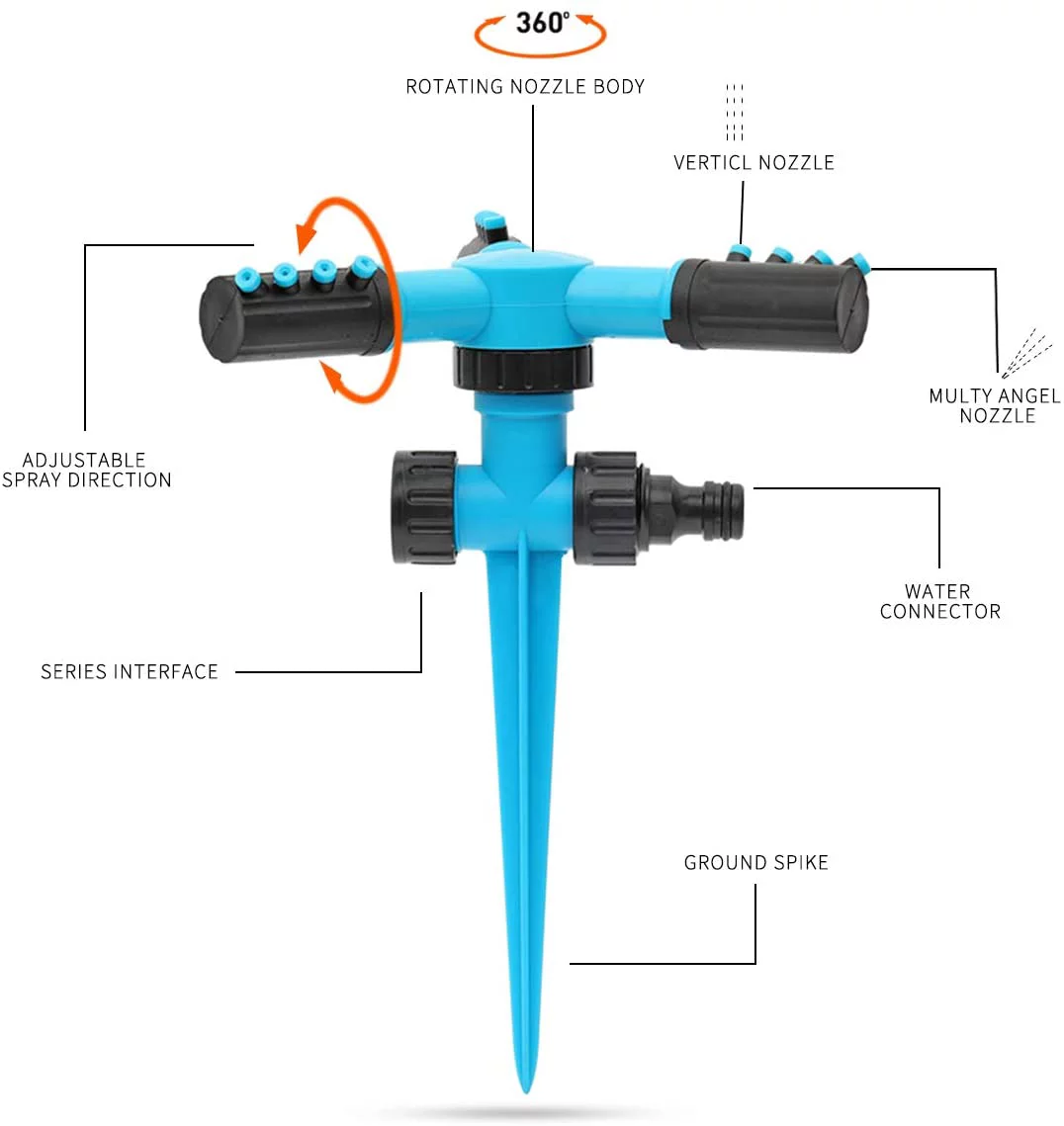 Garden Sprinkler ,360°Automatic Rotating Adjustable Lawn Sprinklers , Easy Hose Connection Spike Base Gardening Watering System