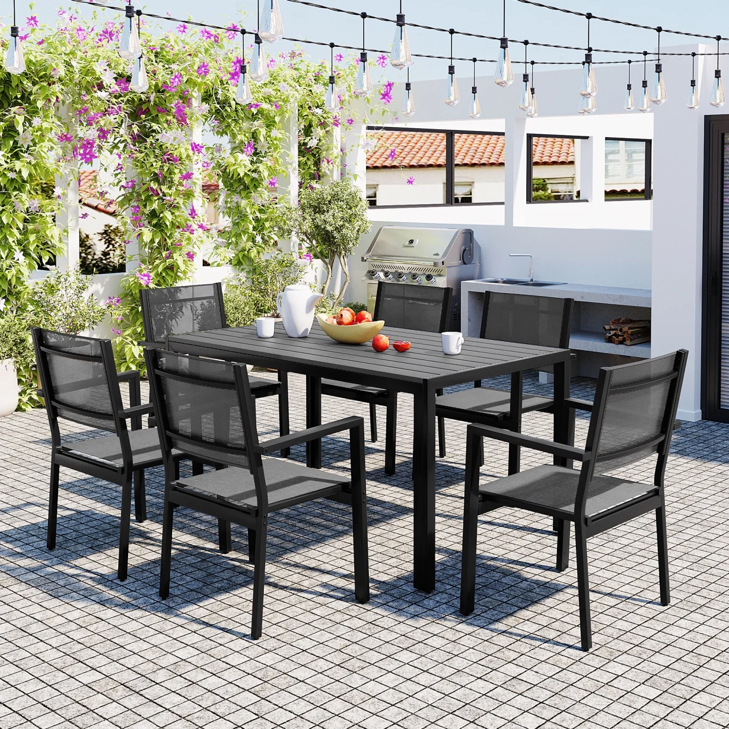 High-Quality Steel U-Style Outdoor Table and Chair Set  Ideal for Patio  Balcony  or Backyard Enjoyment with Durable Construction.