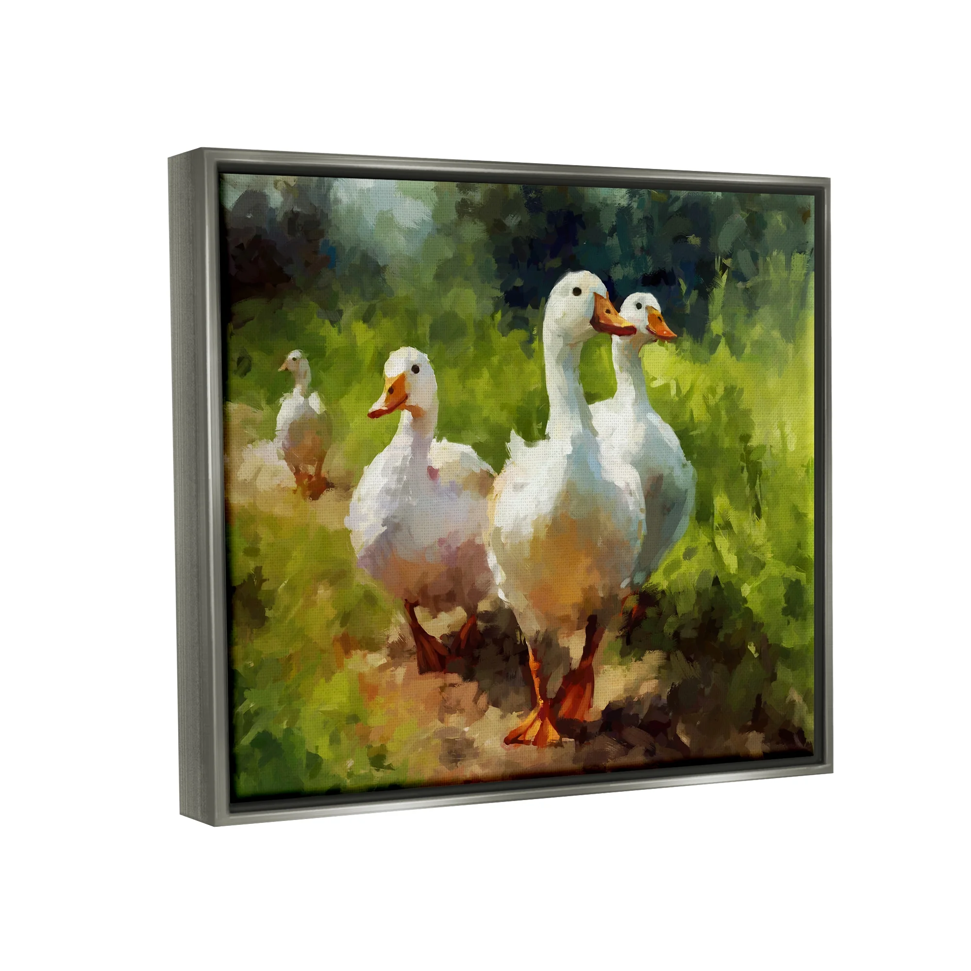 Stupell Industries Duck Family in Nature Animals & Insects Painting Gray Floater Framed Canvas Art Print Wall Art, 31 x 25