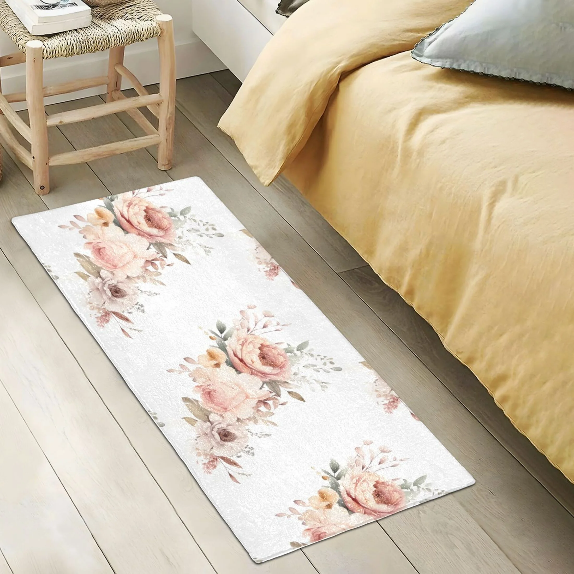 Peony Flowers Luxury Kitchen Rug Non Slip Bathroom Plush Mat Shaggy Bedroom Carpet 39