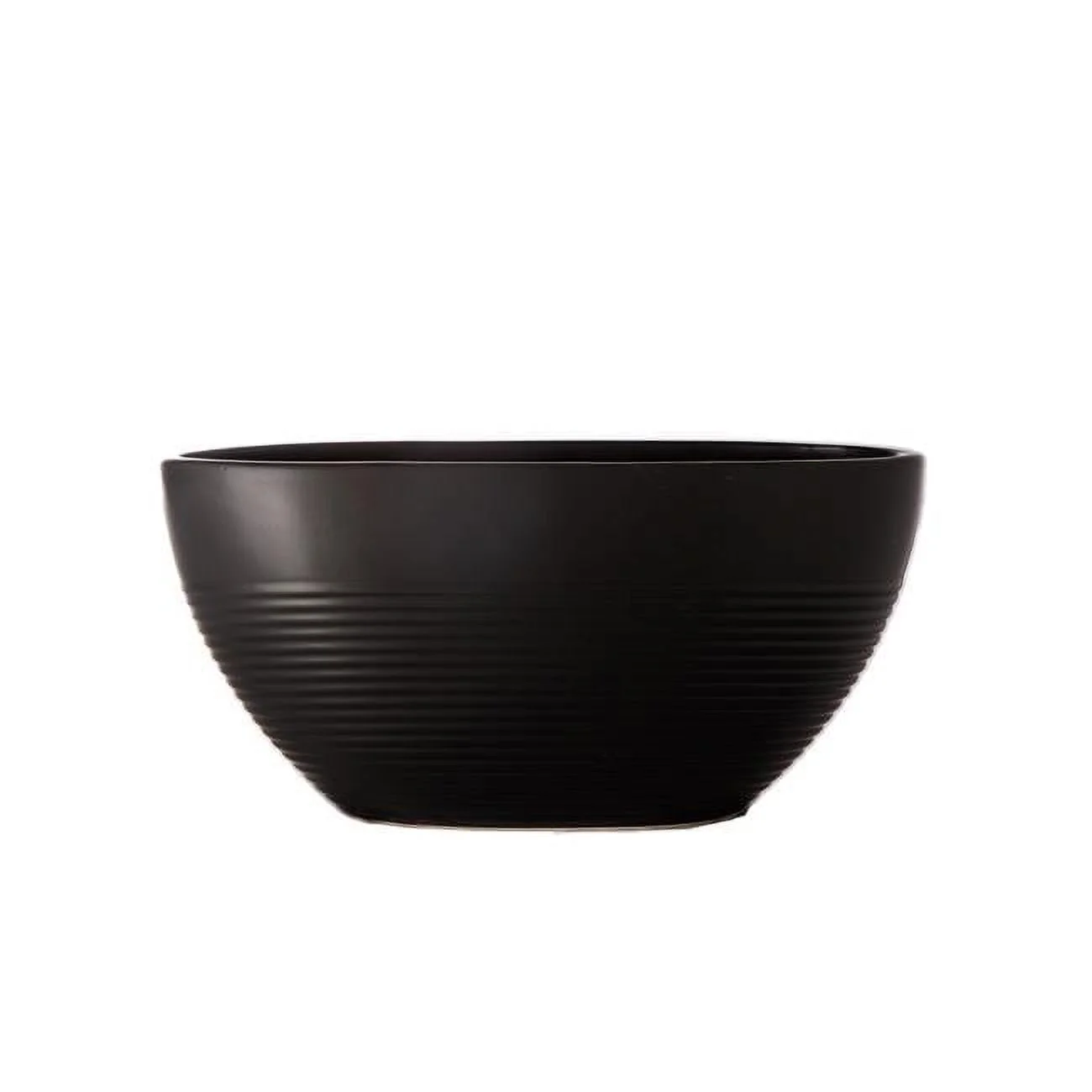 Ceramic Oval Pot with Brushed Layered Design Rough Body & Tapered Bottom, Matte Black