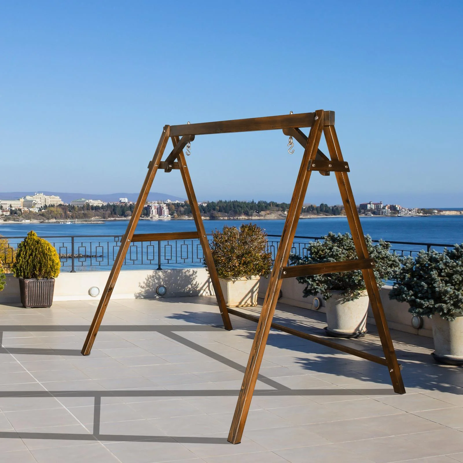 Outdoor Porch Swing Wooden Frame for Garden Swing Patio Beach Swing Patio Chairs