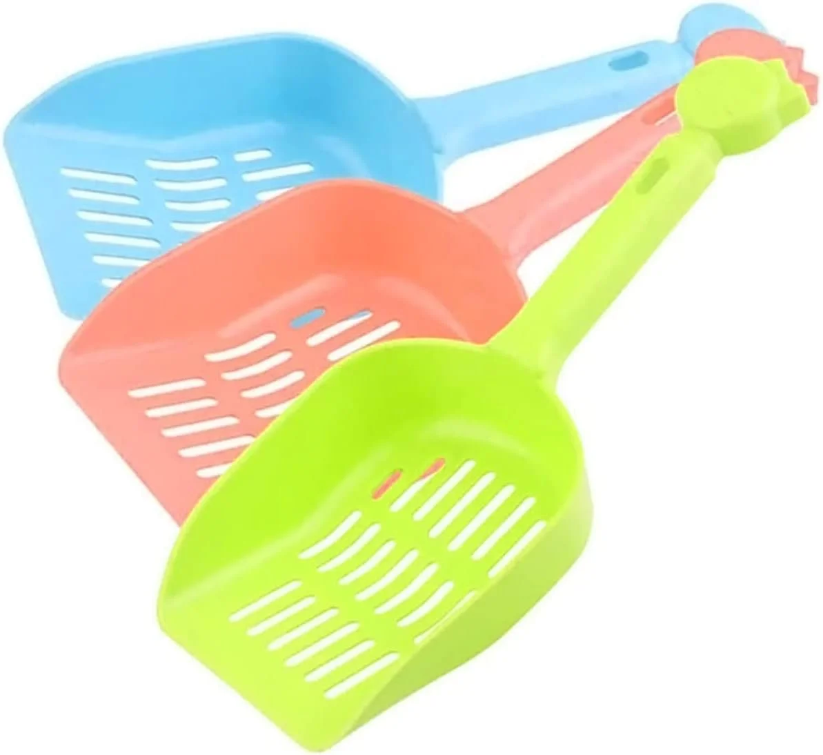 YHRY Cat Litter Spoon, Plastic Cat Litter Pet Shovel, Durable Gripping Sieve Pet Poop Scoop, with Long and Strong Plastic Handle Cleaning Tool, with Feeder Scoop Set, Easy to Clean, 3 Pieces (Random C