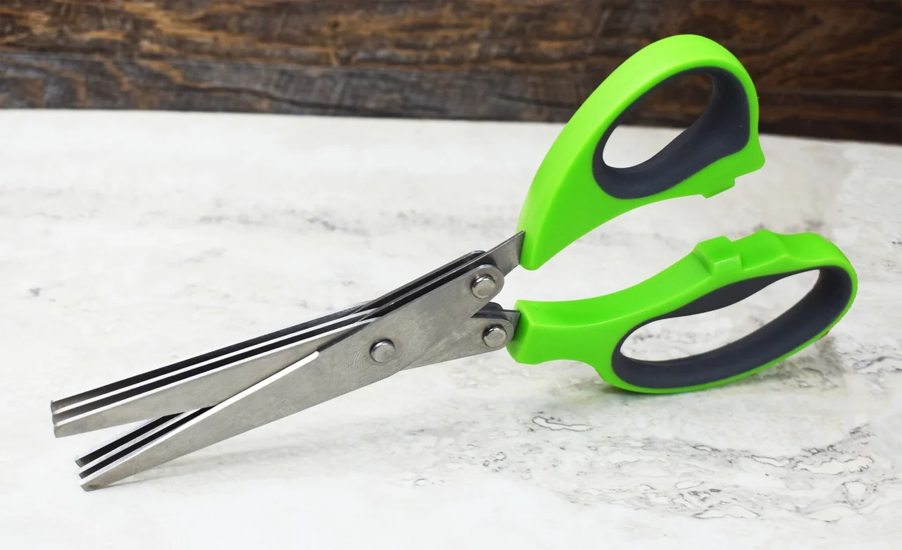 Set of 2 Herb Scissors with 3 Blades - Cutter, Chopper and Mincer - Sharp Heavy Duty Shears for Cutting, Shredding and Dicing Fresh Garden Herbs