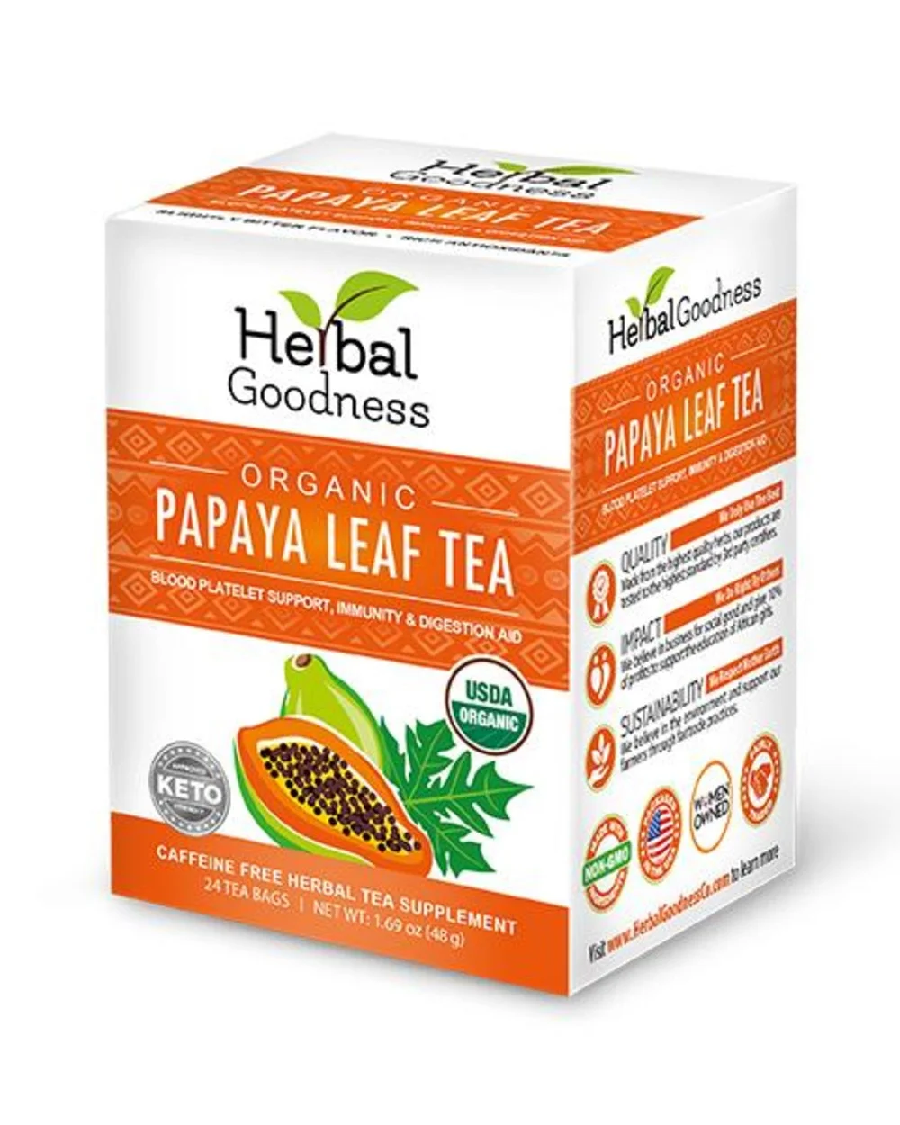 Papaya Leaf Tea - Caffeine-Free Organic Herbal Tea - Wellness & Immunity - 24/2g - Herbal Goodness
