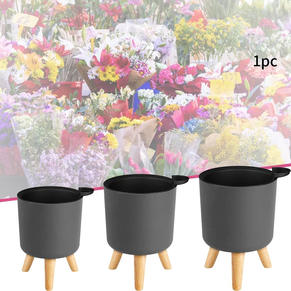 Floor-standing Round Flower Pot Feet Herbs Self Watering Drainage System Bonsai  Plants With Wooden Legs Nursery Modern