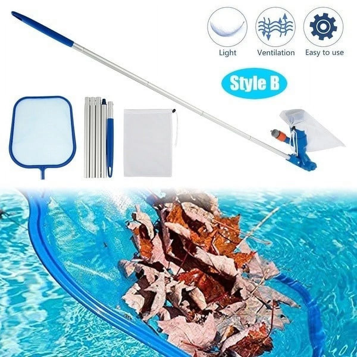 Everso Swimming Pool Pond Fountain Vacuum Cleaner Leaf Skimmer Mesh Set Cleaning Tool