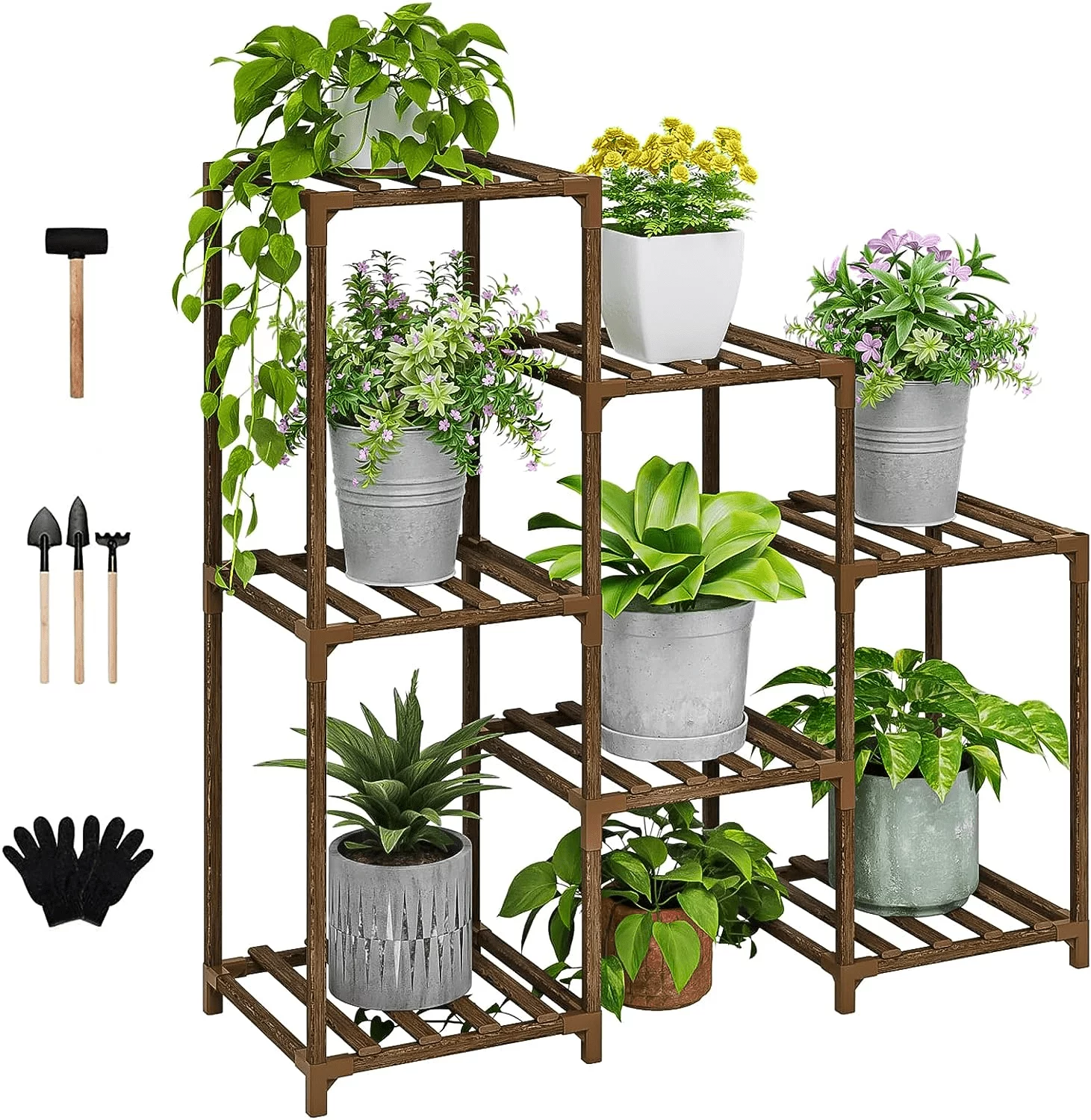 Plant Stand Indoor Wood Plant Shelf for Multiple Plants Outdoor Corner Plant Rack Window Flower Stand for Garden Patio
