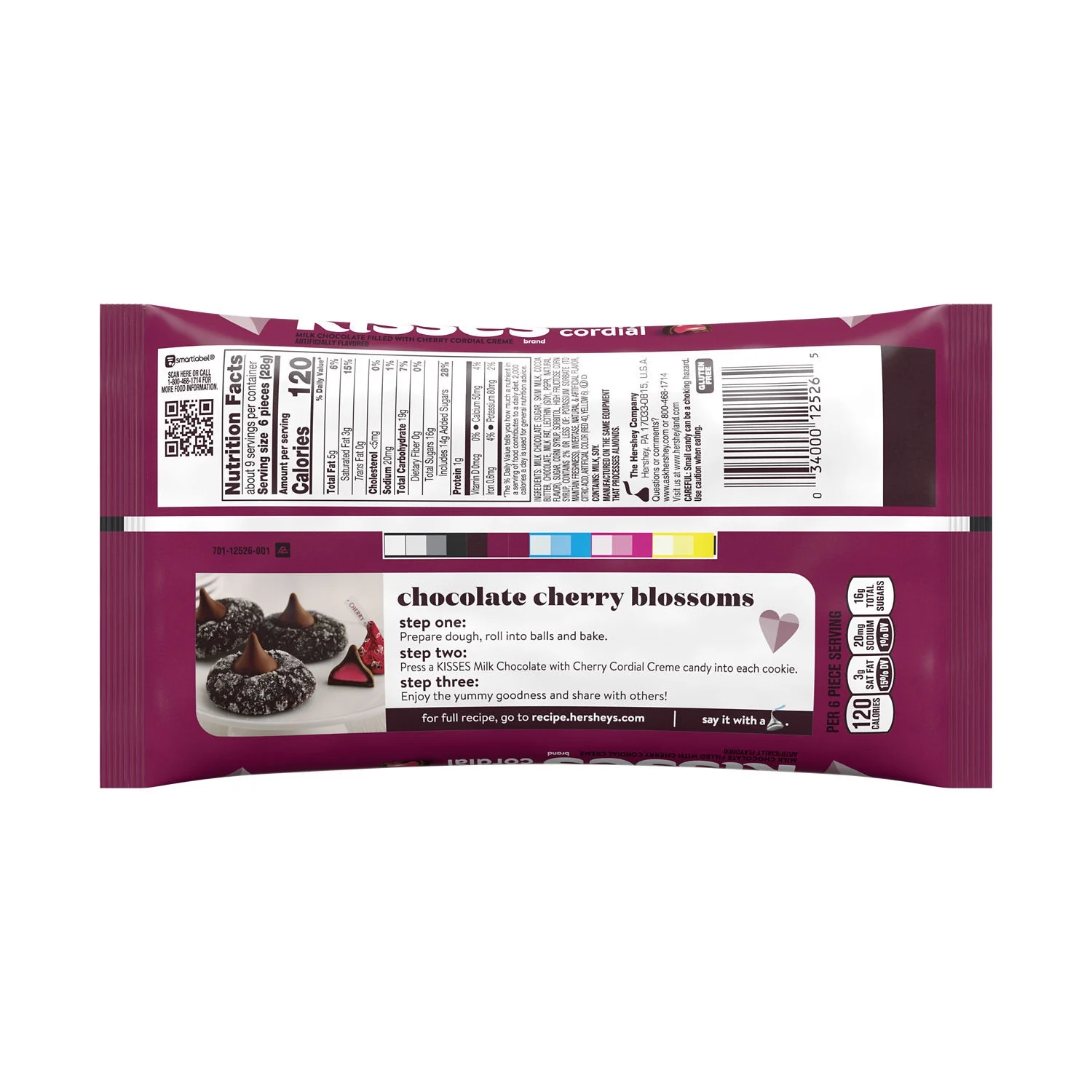 Hershey's Kisses Milk Chocolate Cherry Cordial Creme Valentine's Day Candy, Bag 9 oz