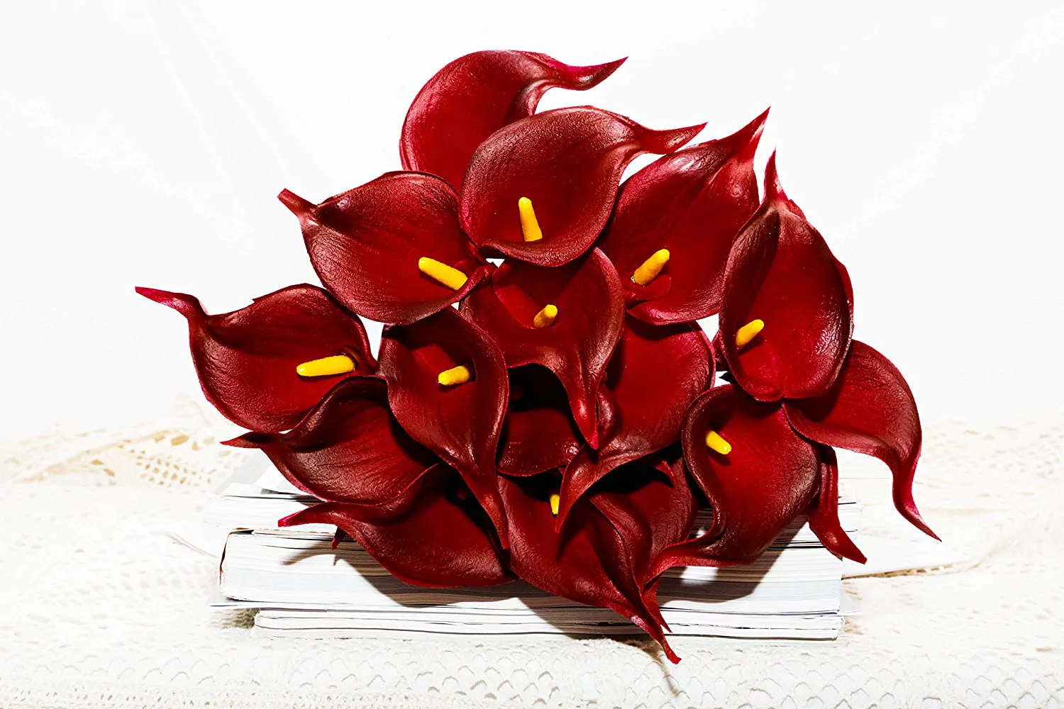 OKbus 20 Pack Artificial Flowers Calla Lilly Large Latex Fake Bouquet Soft Real Touch Long Stem Plants - Burgundy