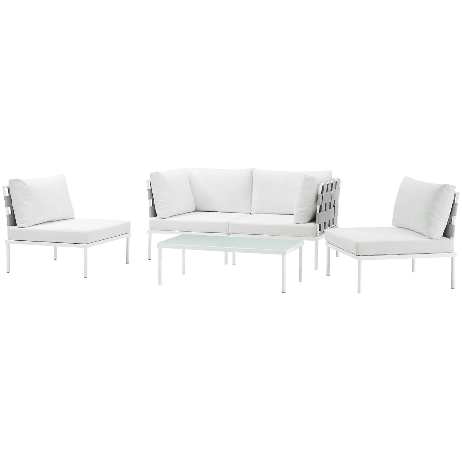 Lounge Sectional Sofa Table Set, White, Aluminum Metal, Outdoor Patio Balcony Cafe Bistro Garden Hospitality Restaurant, Modern Contemporary HB33096