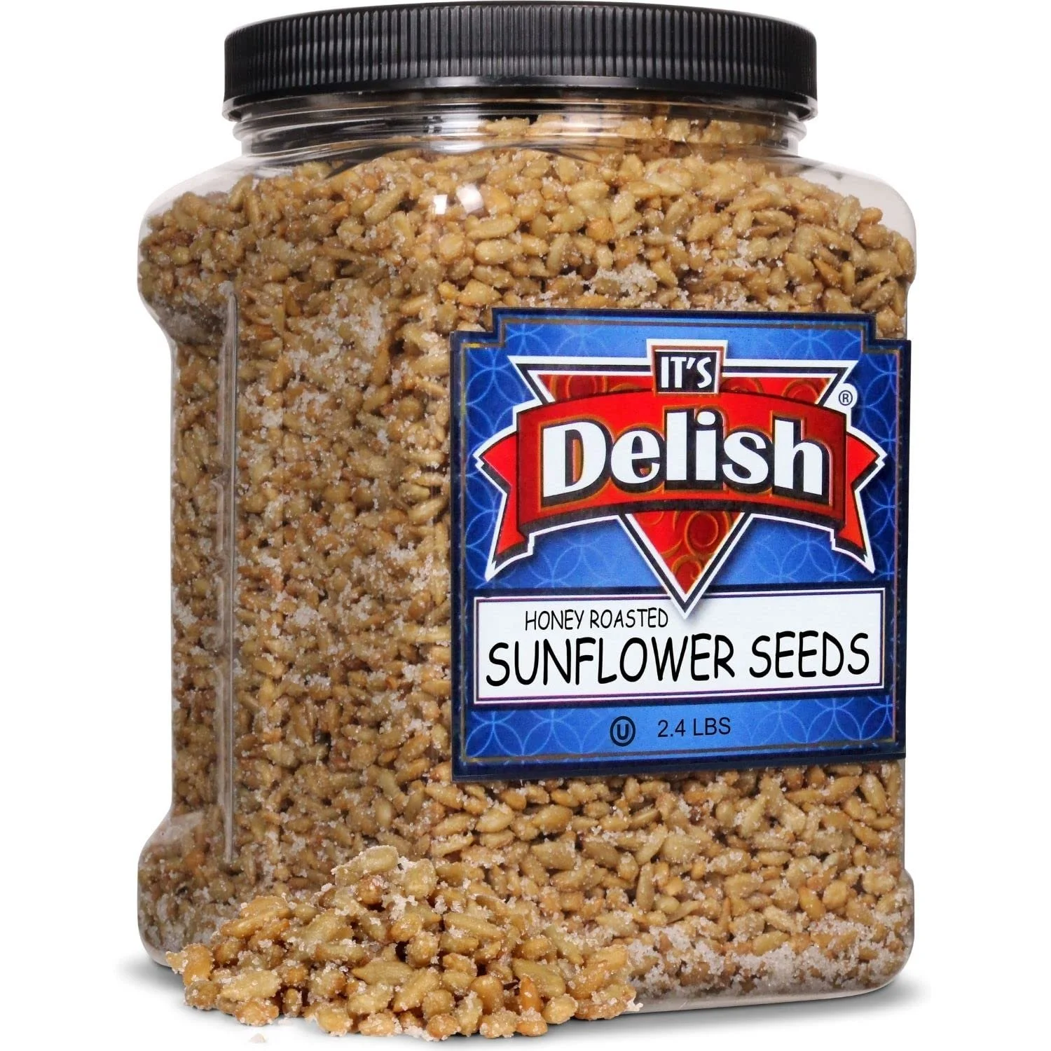 Honey Roasted Sunflower Seeds by It's Delish, 2.4 LBS Reusable Jumbo Container  Gourmet Sunflower Seeds Nuts in Honey Sugar Coating, Sweet & Heart Healthy Salted Nut, Kids Snack - Non-Dairy,...