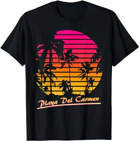 Playa Del Carmen Cool 80s Palm Trees Summer Sunset T-Shirt