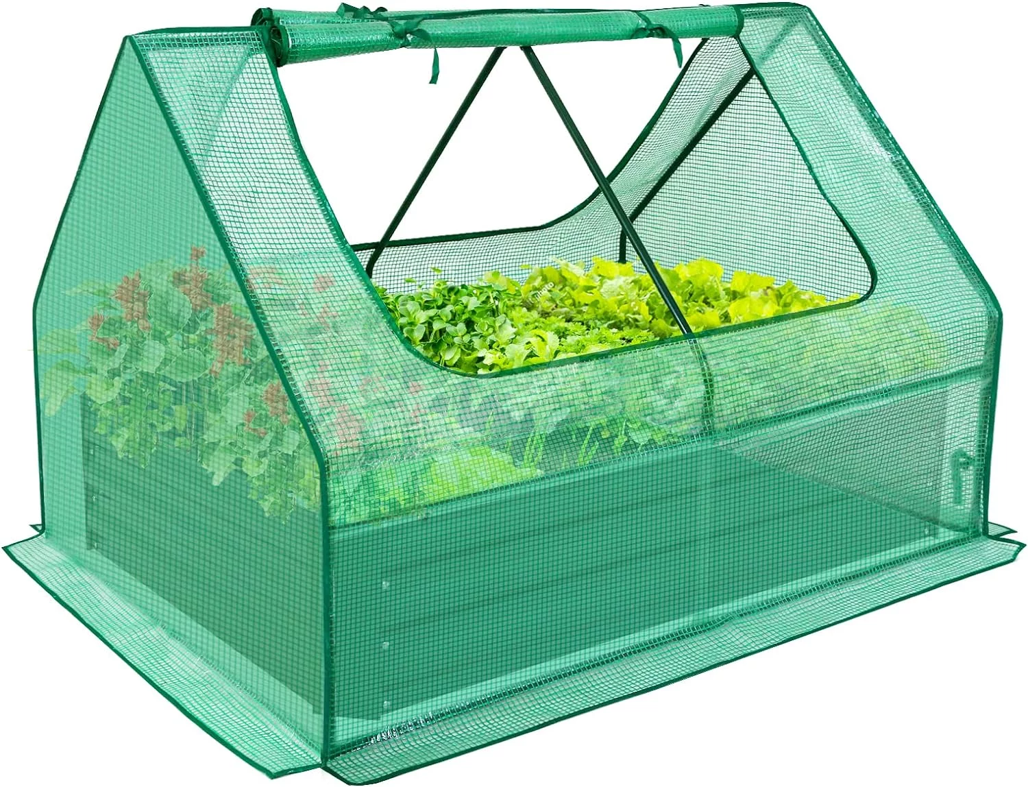 PEAK 4x3x1 ft Outdoor Galvanized Steel Raised Garden Bed with Greenhouse 2 Zippered Windows, Planter Kit Box Thick Steel Flower Bed for Herbs, Fruits and Vegetables, Green