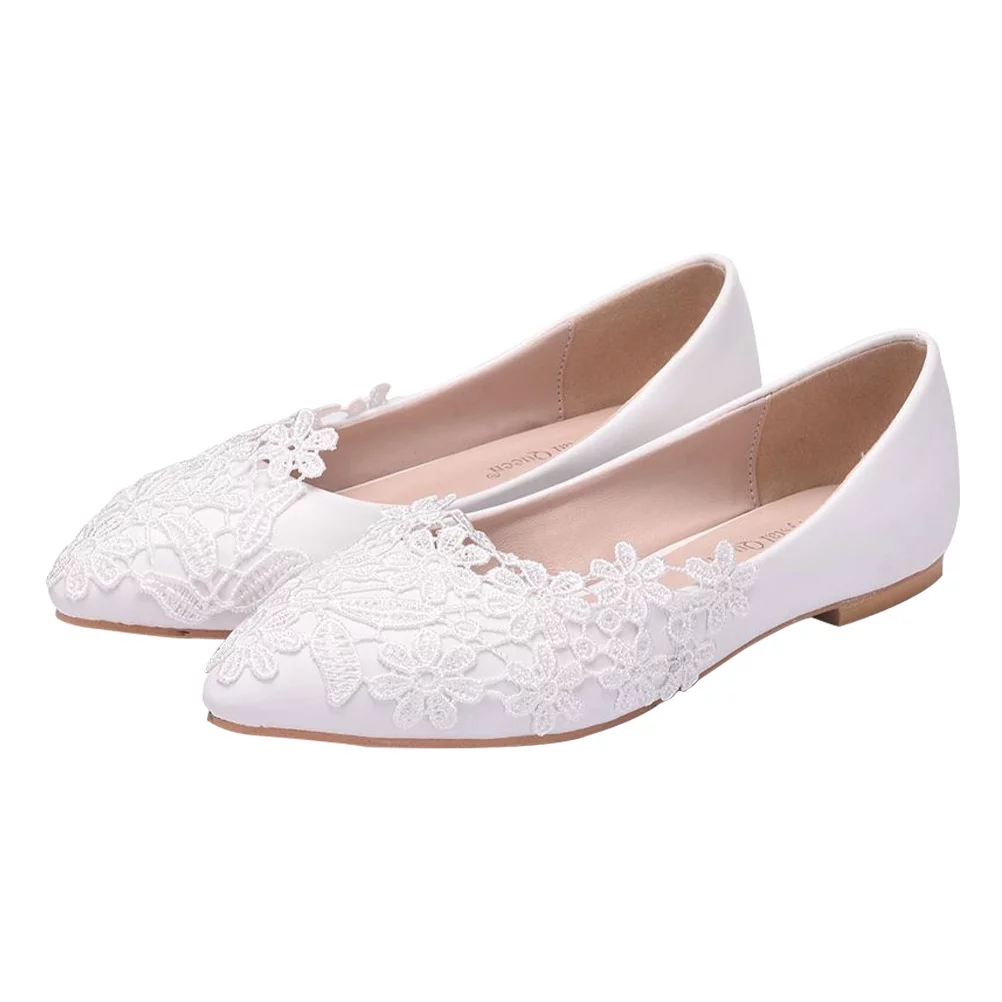 1Pair Lace Flat Bottom Shoes Elegant Wedding Shoes Outdoor Casual Shoes White