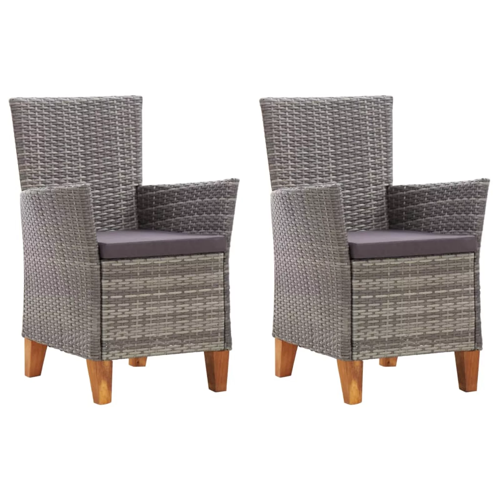 Dcenta 2 Piece Patio Chairs with Cushions Gray Poly Rattan Armchair  Dining Chair for Garden, Balcony, Backyard, Pool 23.2 x 23.2 x 34.4 Inches (W x D x H)