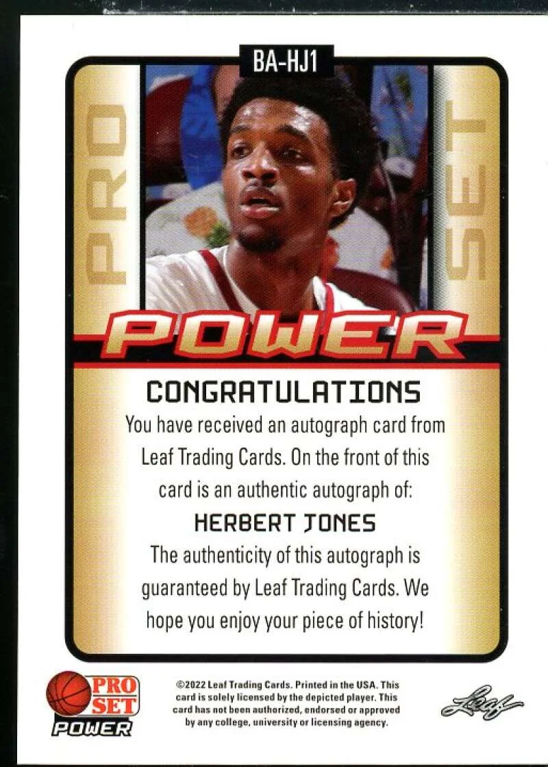Herbert Jones Rookie Card 2021-22 Leaf Pro Set Power Black #BAHJ1