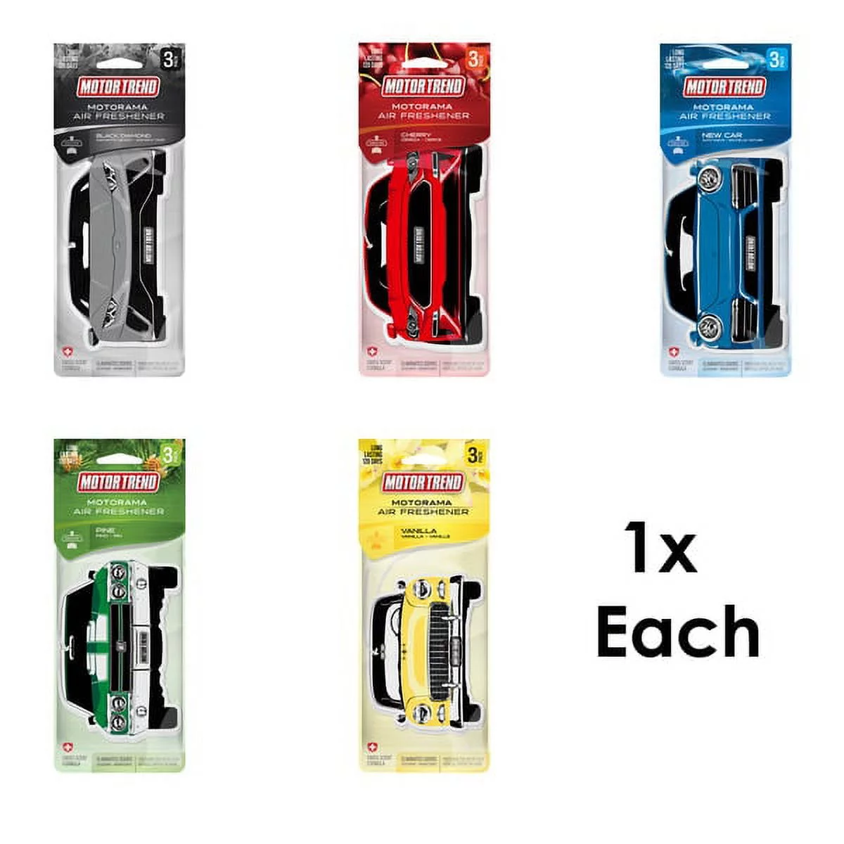 Motor Trend Car Air Freshener Assorted Variety Pack ‚ Long Lasting Odor Eliminating Scent / Deodorizer for Cars, Home & Kitchen, 3 Pcs Per Pack (5 Flavors - 1 Pack Each) 15 Air Fresheners Total