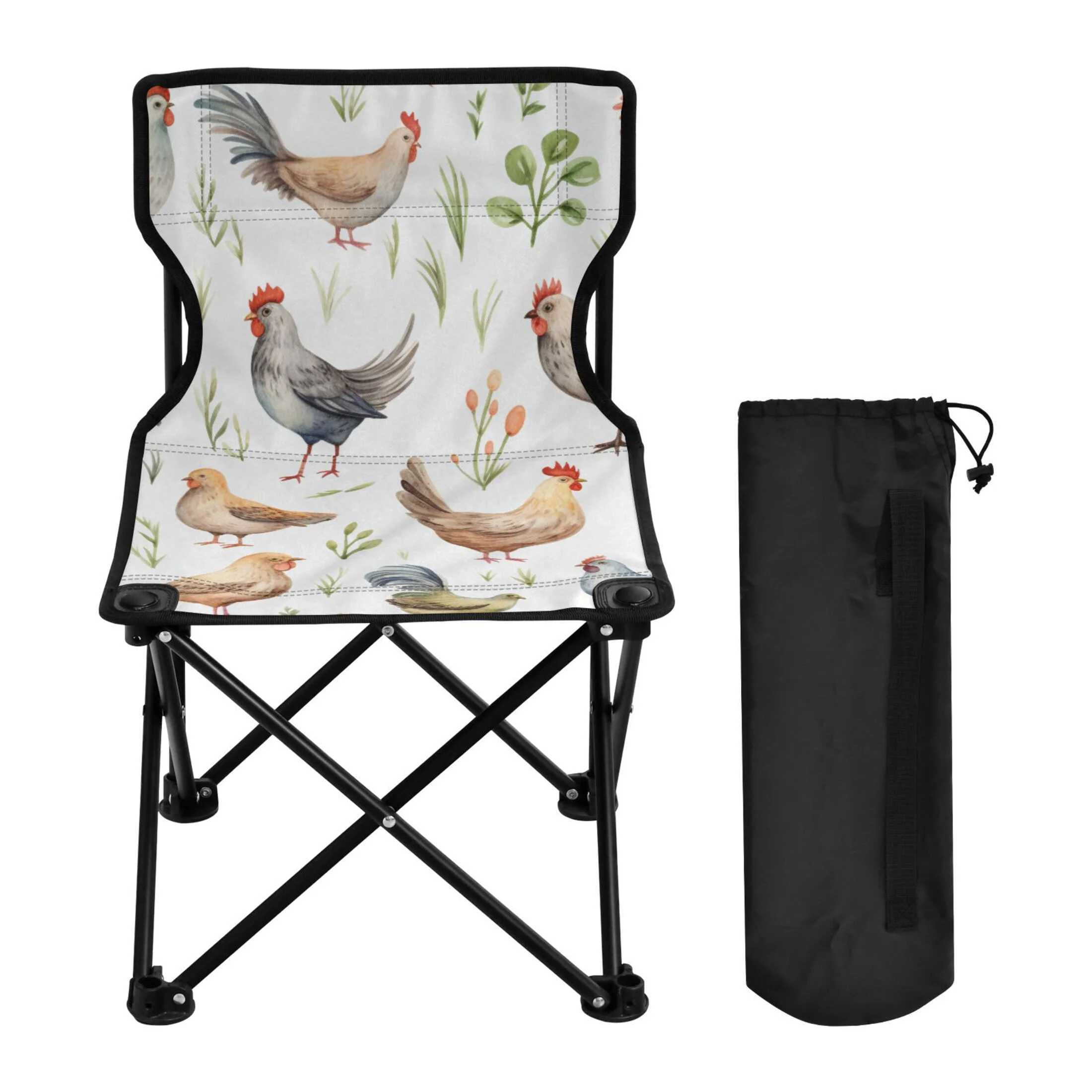Chicken Portable Camping Chair Small for Kids Outdoor Folding Beach Chair Fishing Chair Lawn Chair with Carry Bag