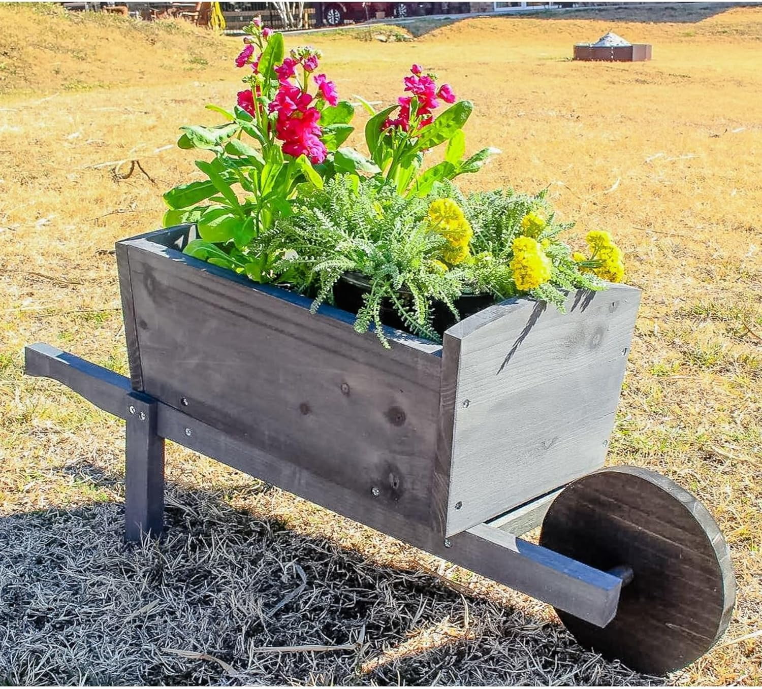 Wheelbarrow Planter 30 X 12 13 Grey Farmhouse Rectangular Wood