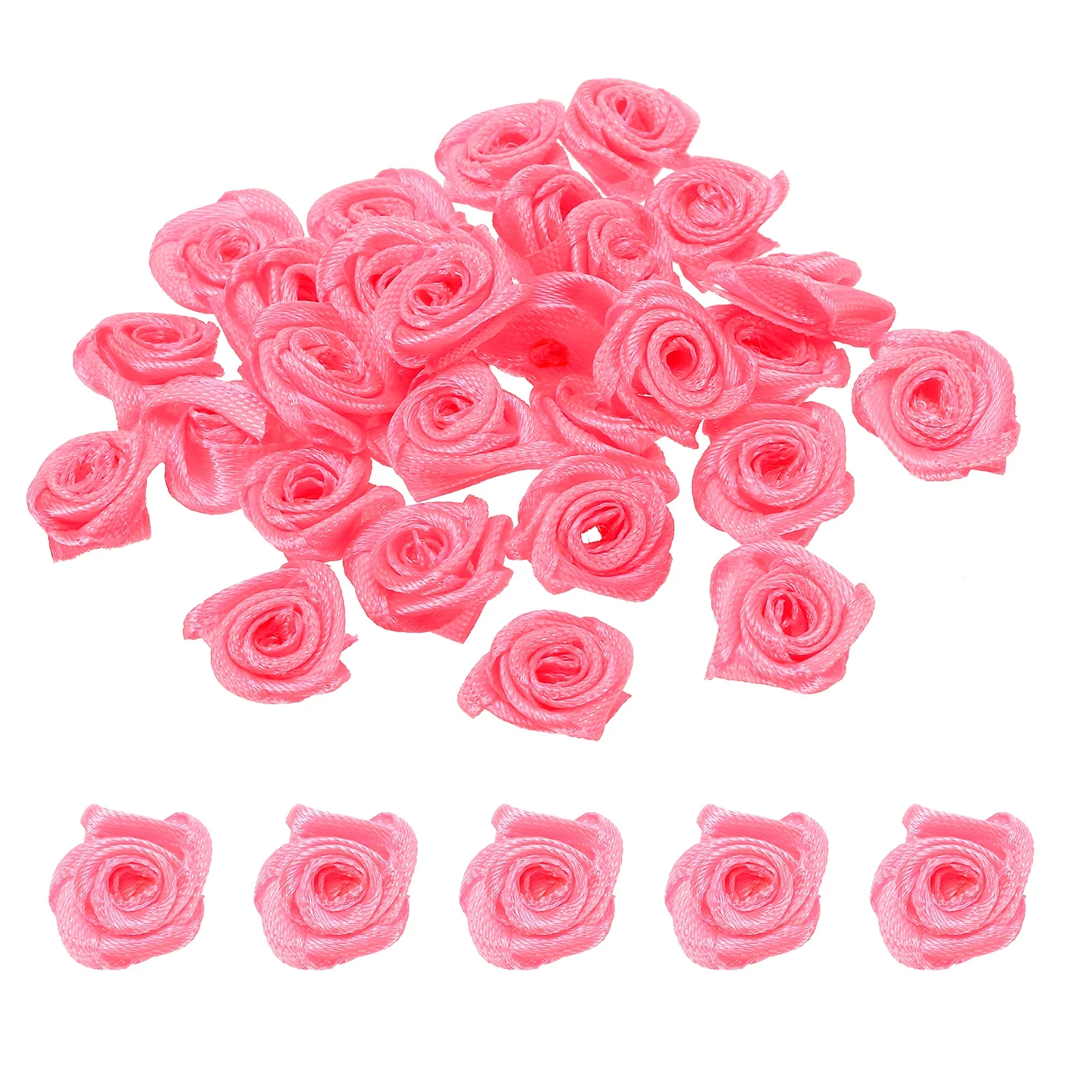 Uxcell Mini Satin Ribbon Roses Tiny Fabric Flowers Embellishments Rosettes Applique Rose Red 30 Pcs
