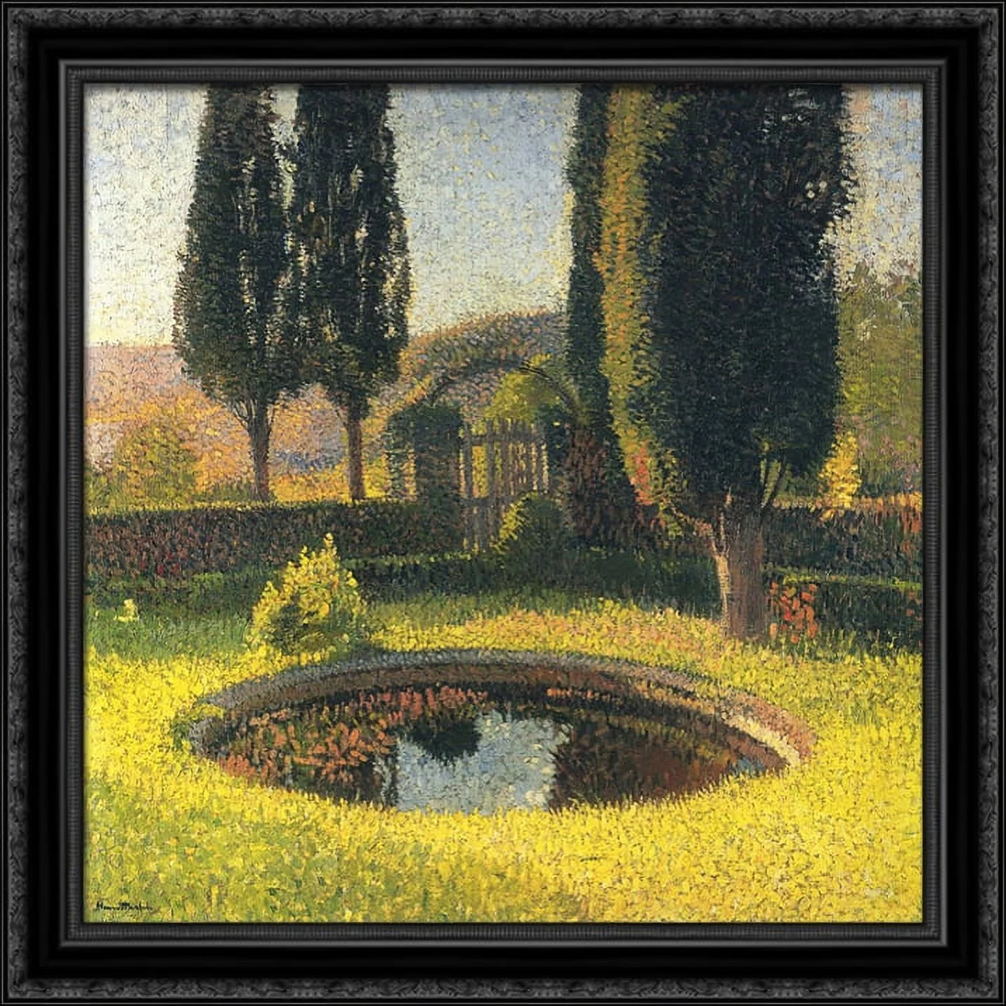 Fountain in South East Park in Marquayrol 28x28 Large Black Ornate Wood Framed Canvas Art by Henri Martin