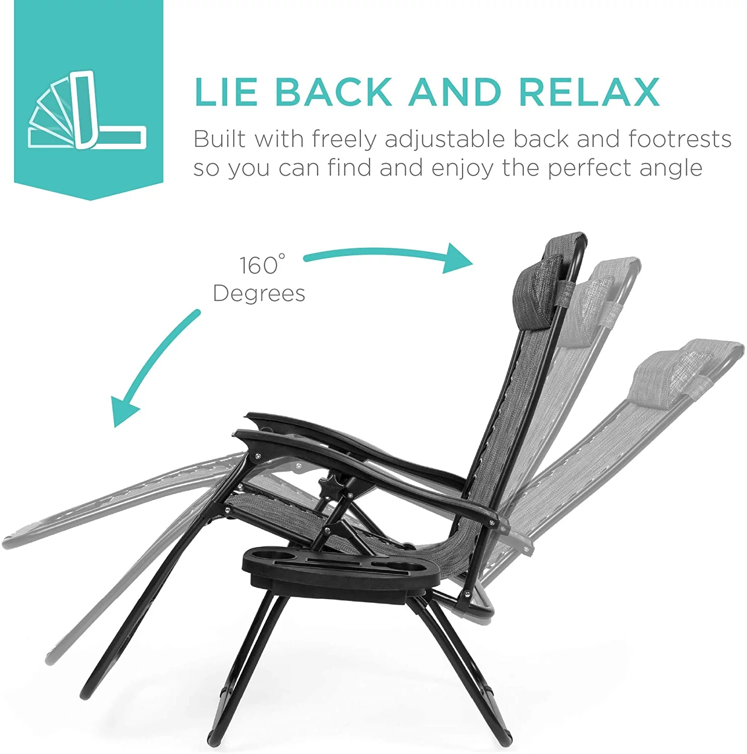 Set of 2 Adjustable Steel Mesh Zero Gravity Lounge Chair Recliners w/Pillows and Cup Holder Trays, Gray