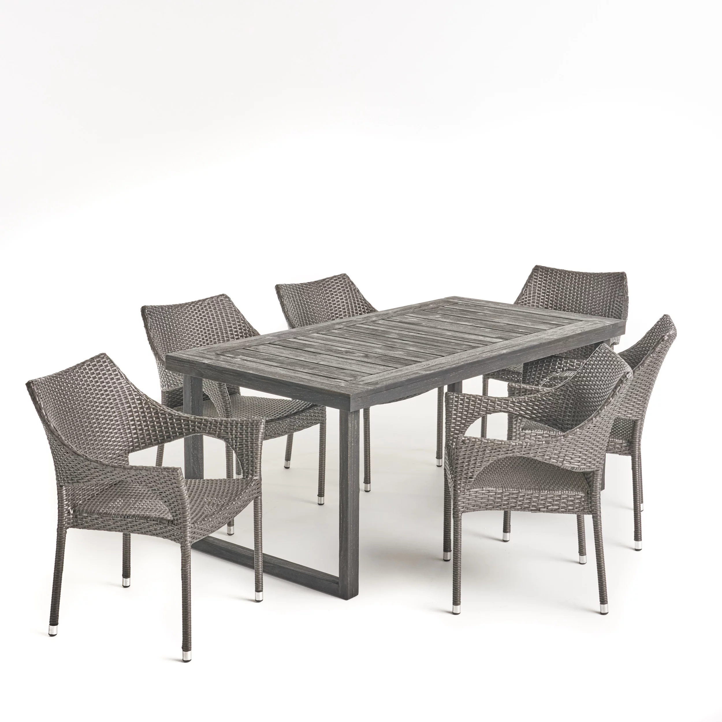 Noble House Lecanto 7 Piece Wooden Patio Dining Set in Gray