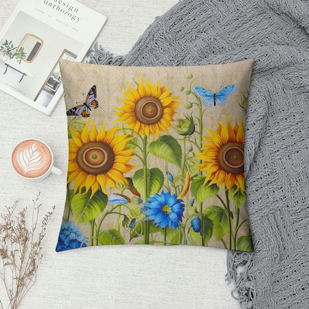 ONETECH  Sunflower Throw Pillows Butterfly Pillow Covers Honeybee Throw Pillow Cover Watercolor Yellow and Blue Floral Decorative Pillow Covers Double-Sided Printing Suitable for Home Outdoor