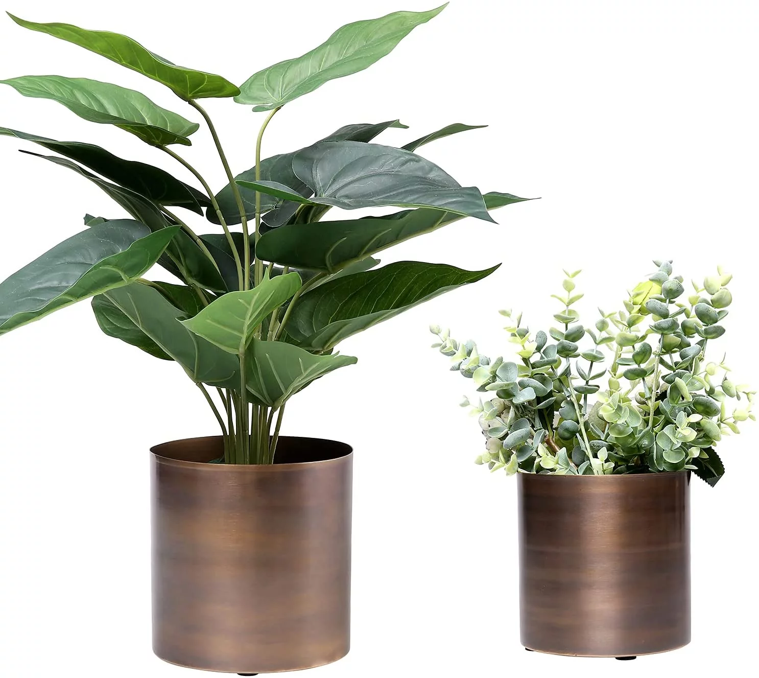 MyGift Cylindrical 6 inch and 5 inch Antique Tone Metal Indoor Planters, Bronze