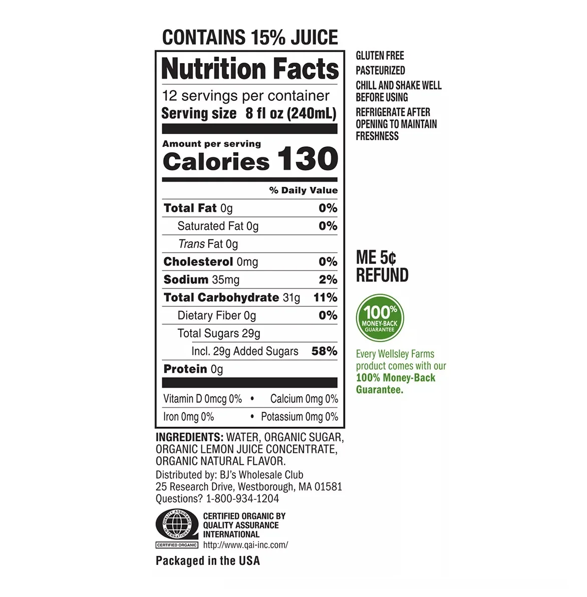 Wellsley Farms Organic Lemonade, 2 pk./96 oz.