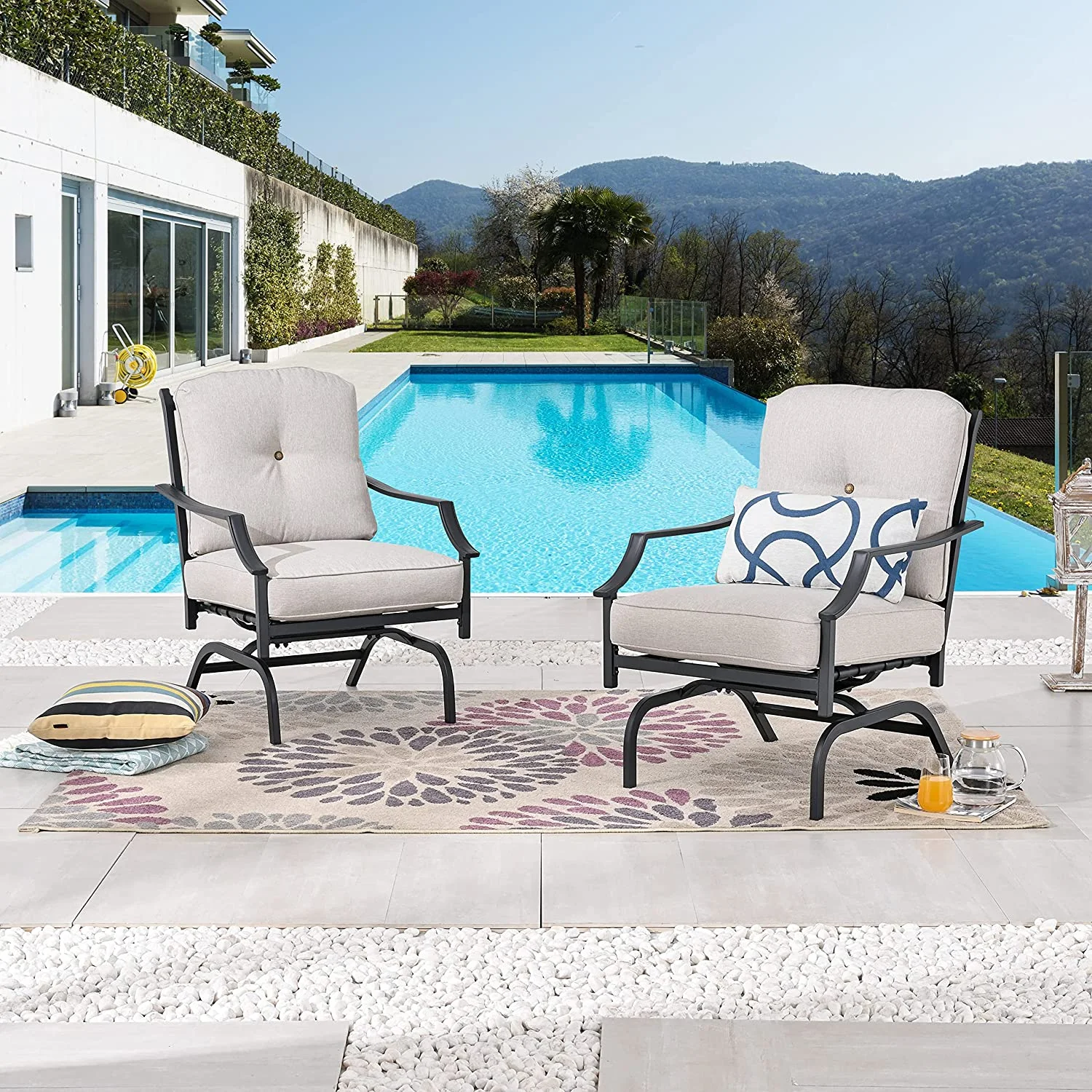 2 Pieces Patio Metal Chairs Outdoor Conversation Furniture Bistro Dining Seating Armchair Set with Cushion, Beige