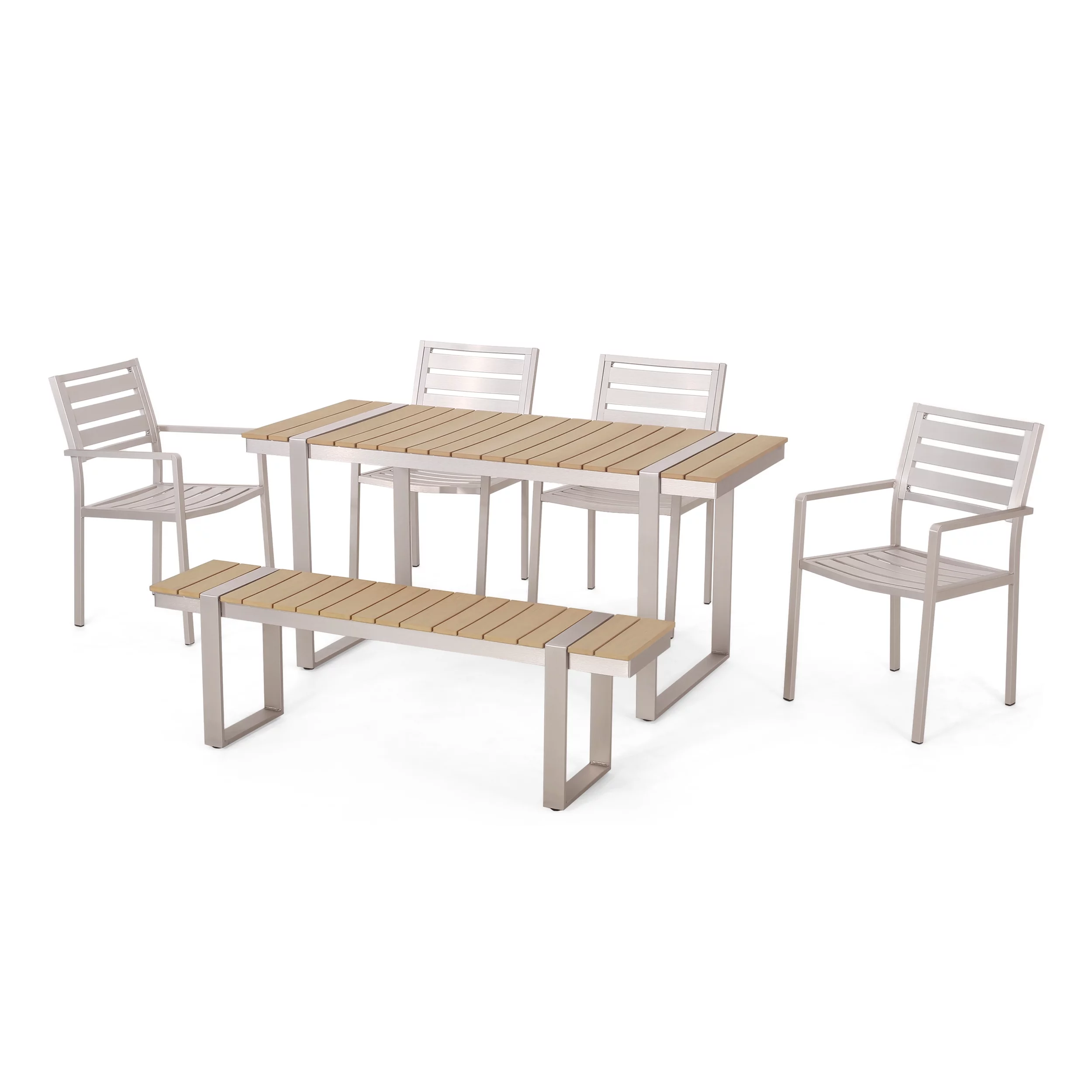 Adair Aluminum Outdoor 6-Piece Dining Set, Natural and Silver