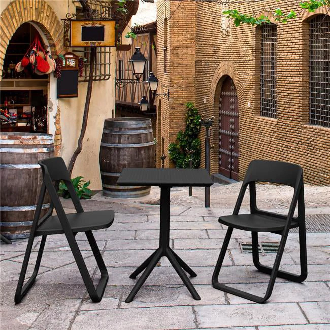 Compamia Dream Folding Outdoor Bistro Set with 2 Chairs Black