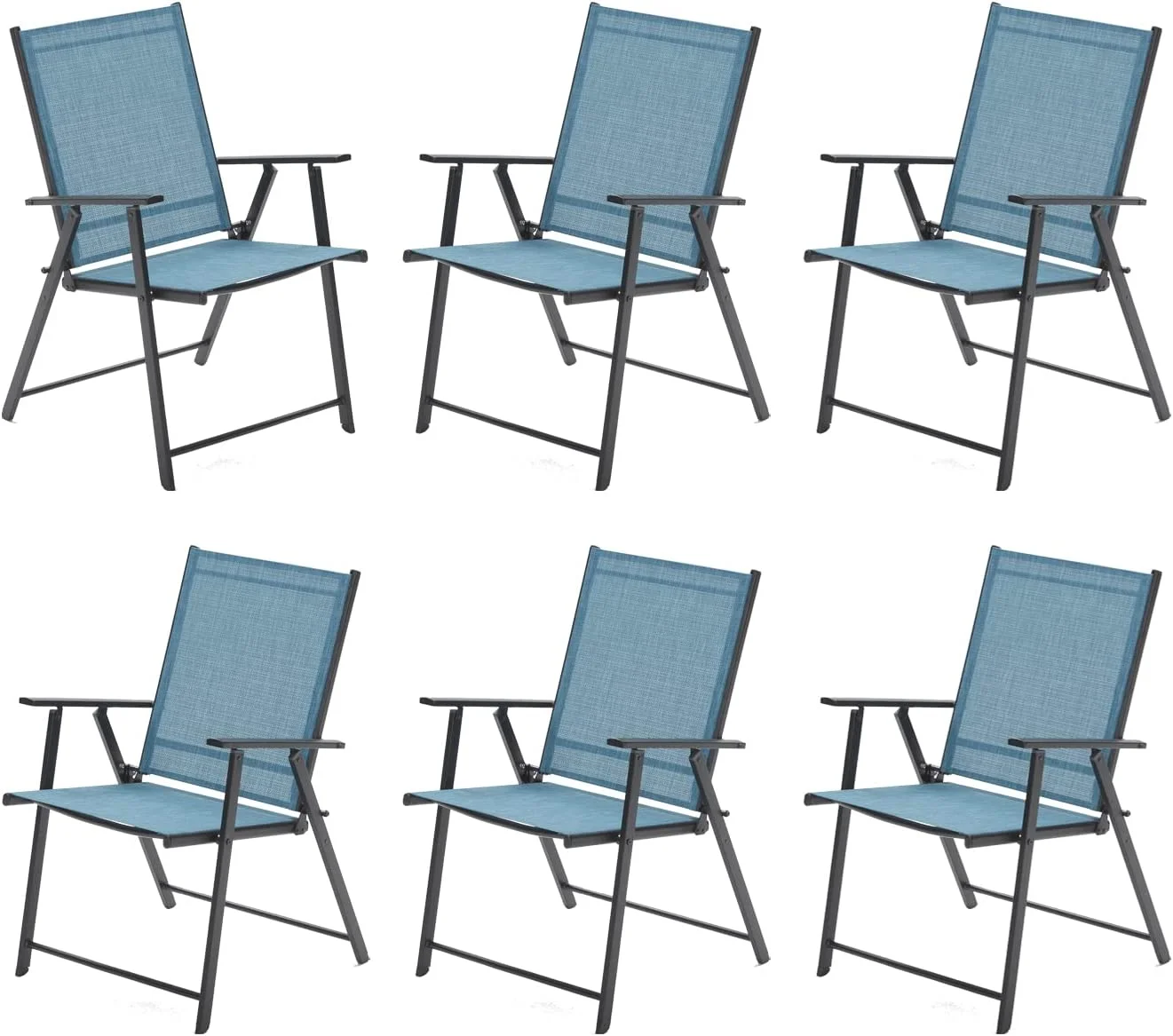 VICLLAX Folding Patio Chairs with Arms, Foldable Patio Dining Chairs,Lawn/Camping Chair, Set of 6, Blue