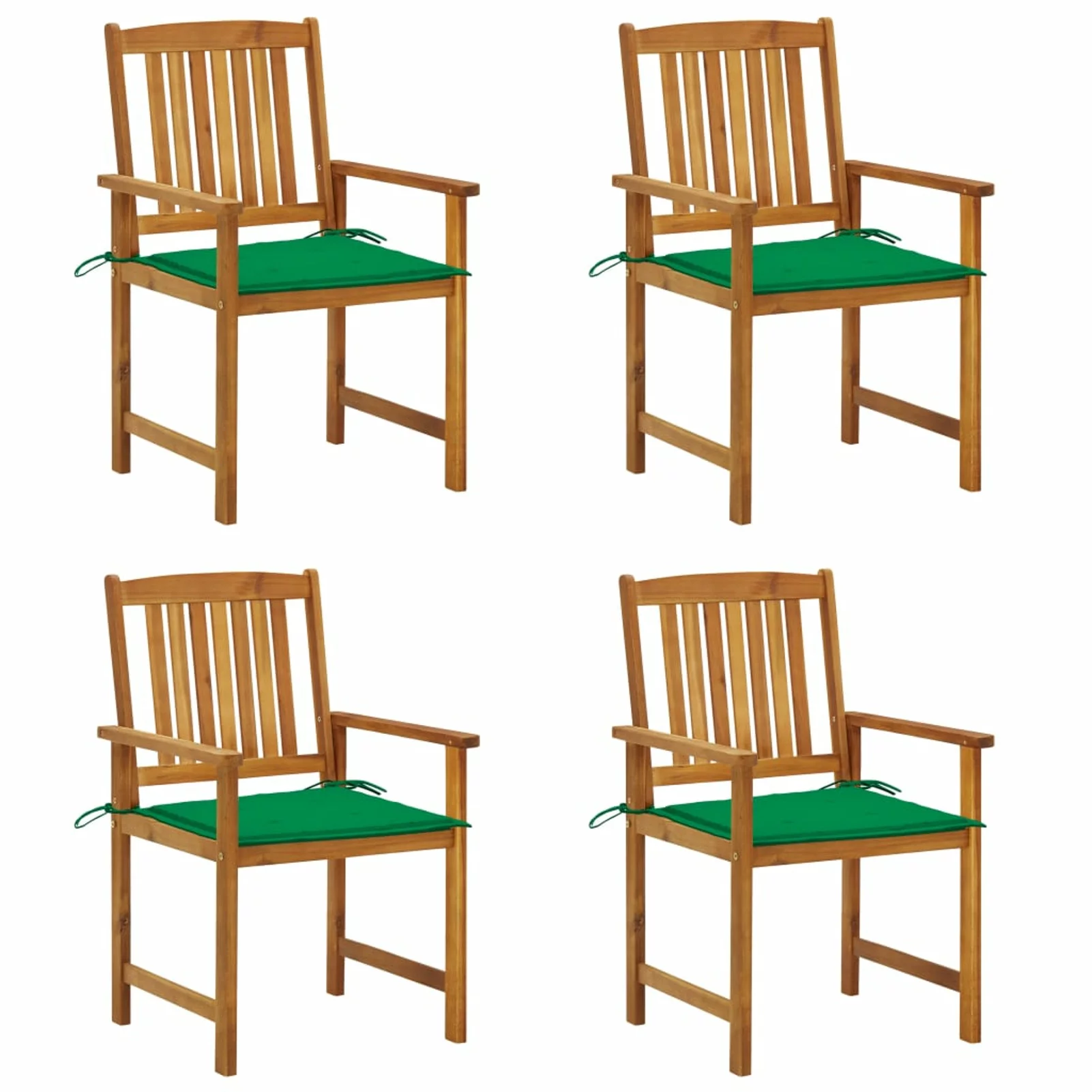 Anself 4 Piece Garden Chairs with Green Cushion Acacia Wood  Dining Chair for Patio, Balcony, Backyard,  Furniture 24 x 22.4 x 36.2 Inches (W x D x H)