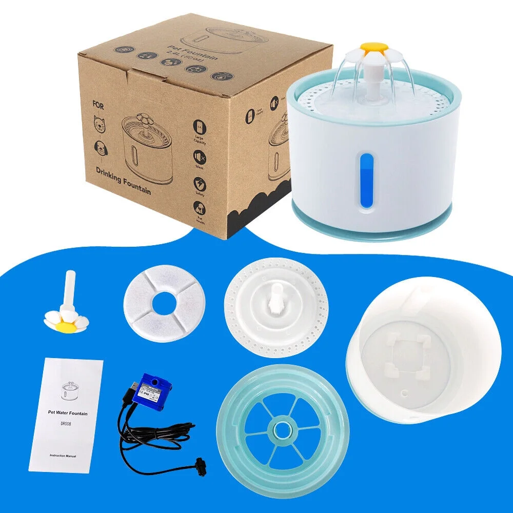 Automatic Dog Cat Water Fountain Drinking Dispenser Bowl Electric 2.4L Silent