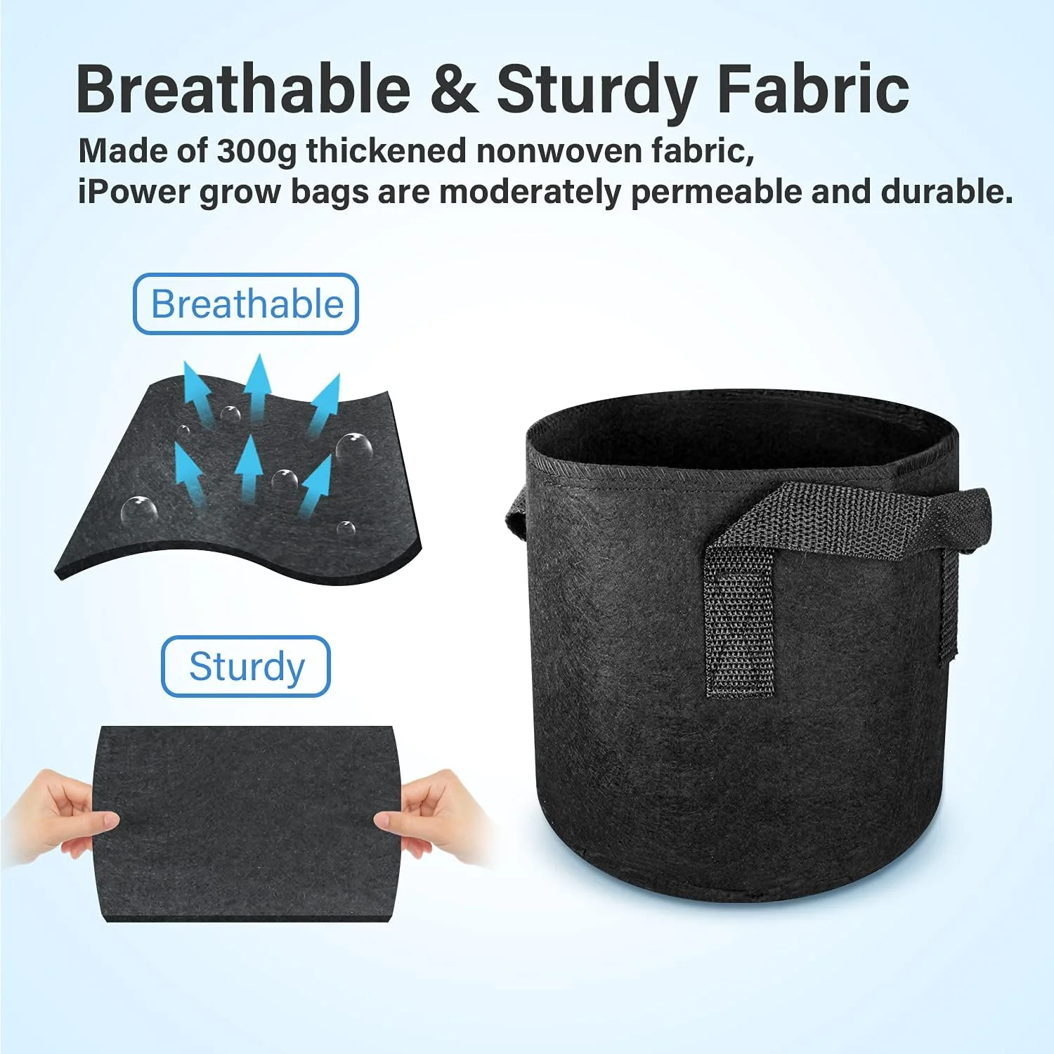 iPower Grow Bags Nonwoven Fabric Pots Aeration Container with Strap Handles, 5-Pack Black, 20 Gallon