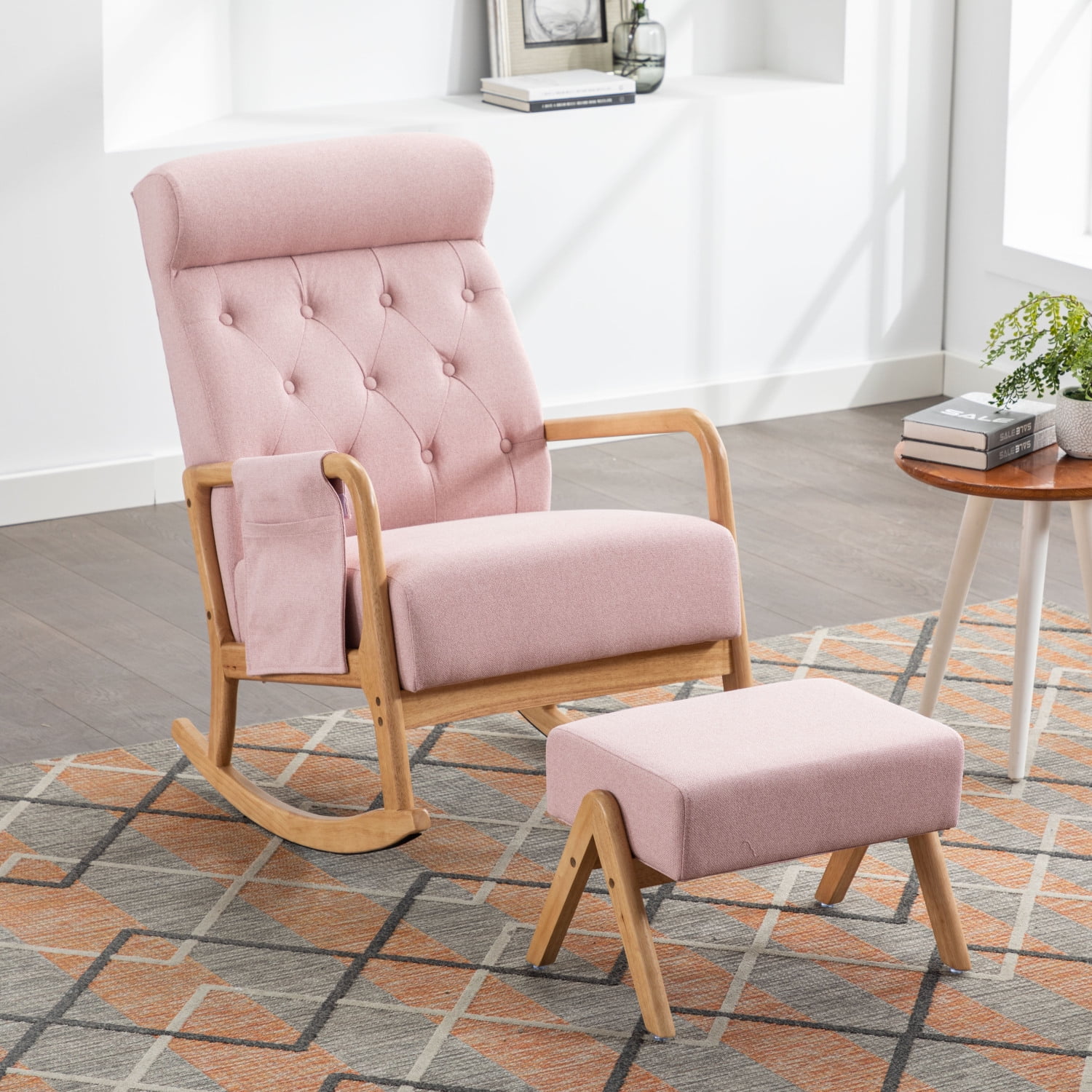 Coolmore Ultimate Comfort Stylish Modern Rocking Chair with Ottoman - High Backrest Accent Glider Rocker Armchair  Thick Padded Cushion  Mid-Century Fabric Upholstery - Perfect for Nurser