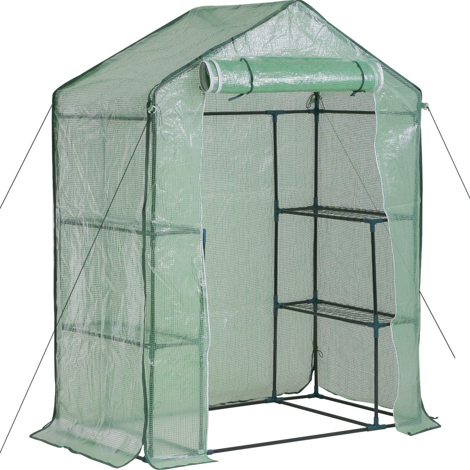 Greenhouse for Outdoors Greenhouse Plastic Mini Greenhouse Kit Indoor Small Portable Greenhouse 4.9' L x 2.4'W x6.4'H Plant Shelves Tomato Herb Canopy Winter Walk-in Green House for Patio