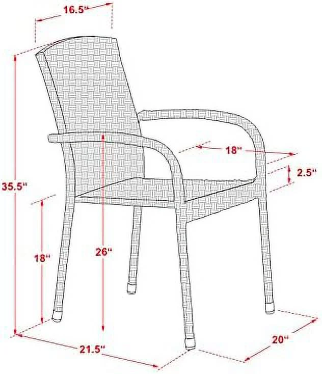 xrboomlife JULC102A Jubi Patio Bistro Wicker Dining Chairs with Cushion    Brown
