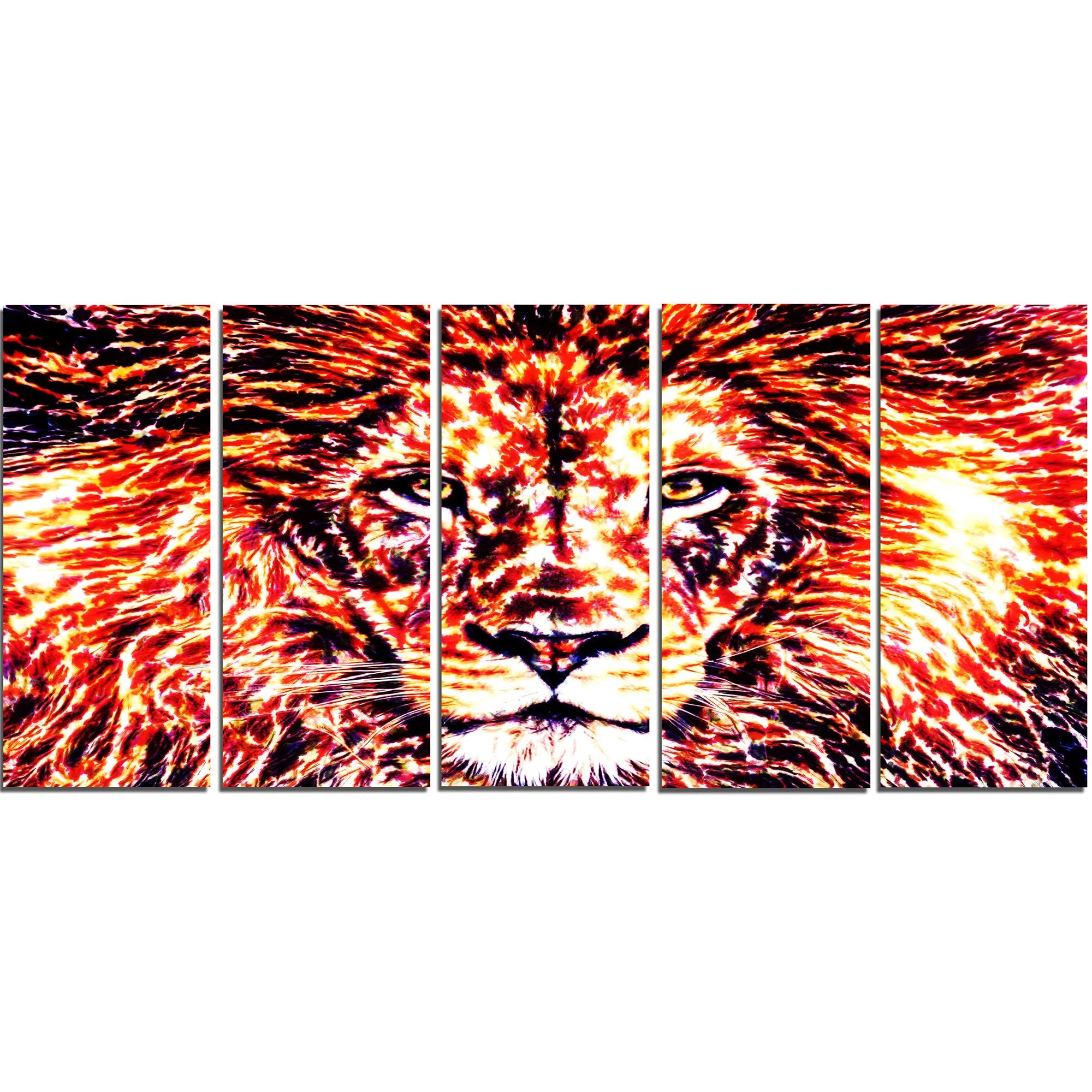 DESIGN ART Designart 'Lively Lion' Animal Metal Wall Art 60 in. wide x 32 in. high - 5 Panels Diamond Shape