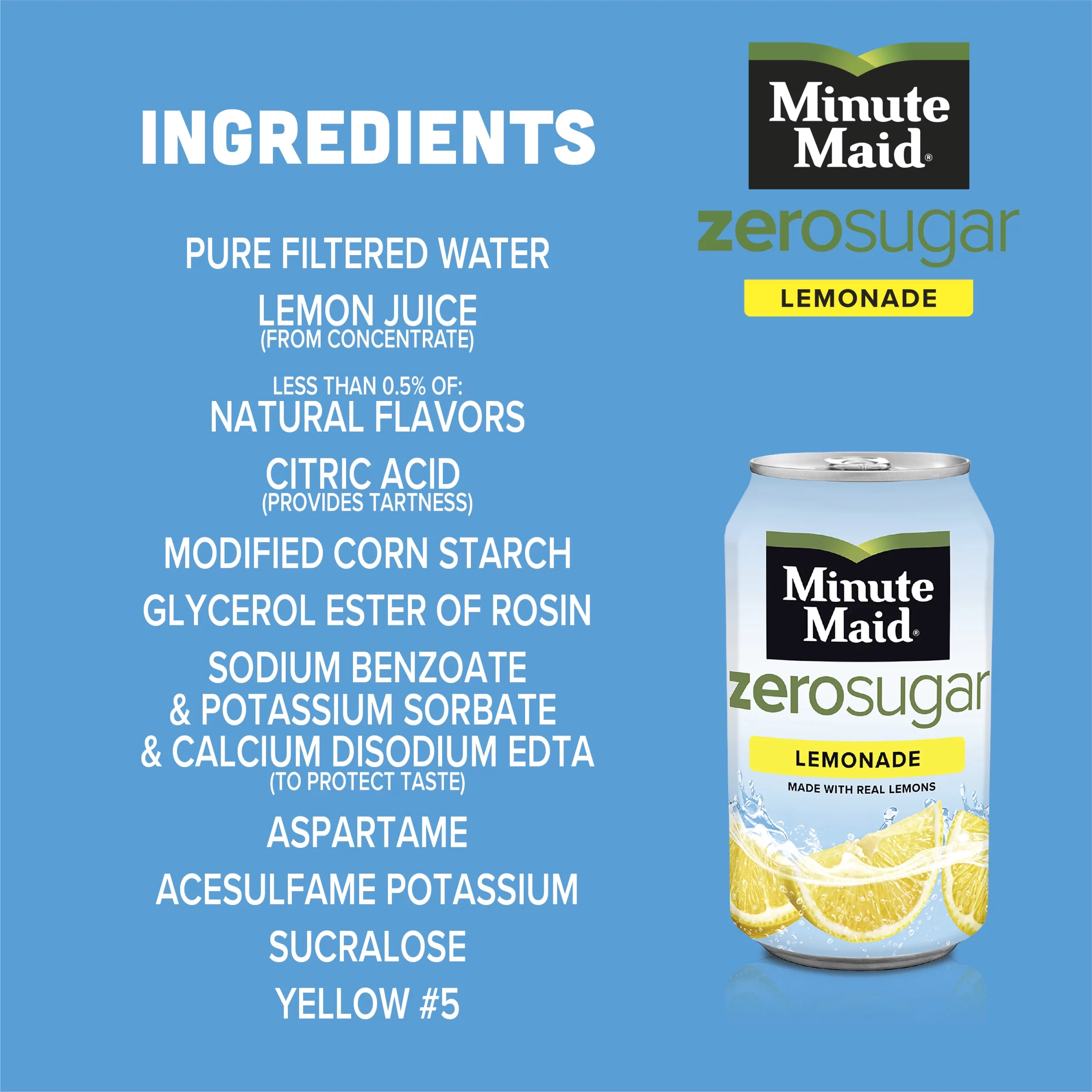 Minute Maid Zero Sugar Lemonade Fruit Juice, 12 fl oz, 12 Cans