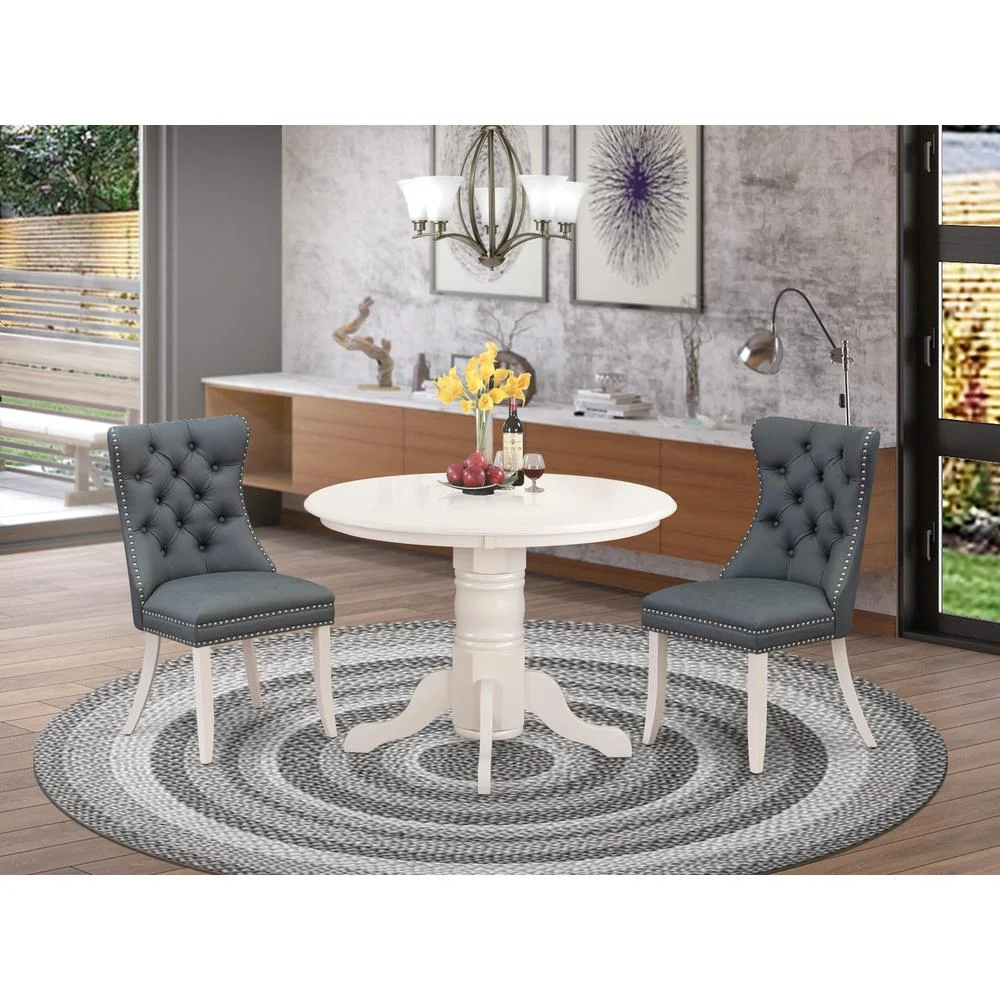 East West Furniture 3 Piece Kitchen Table Set Consists of a Round Dining Table with Pedestal