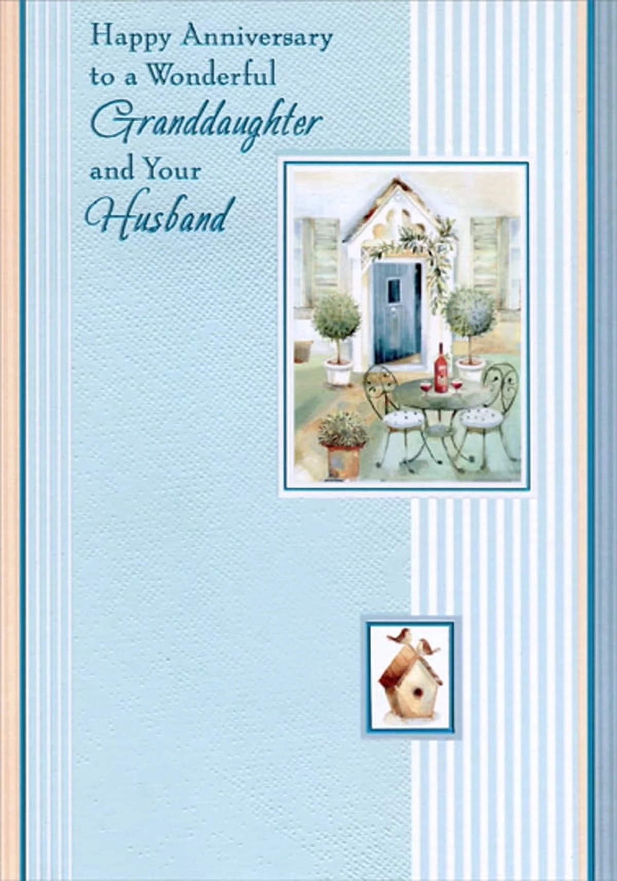 Designer Greetings Table and Chairs Outside Open Blue Door Wedding Anniversary Congratulations Card for Granddaughter and Husband