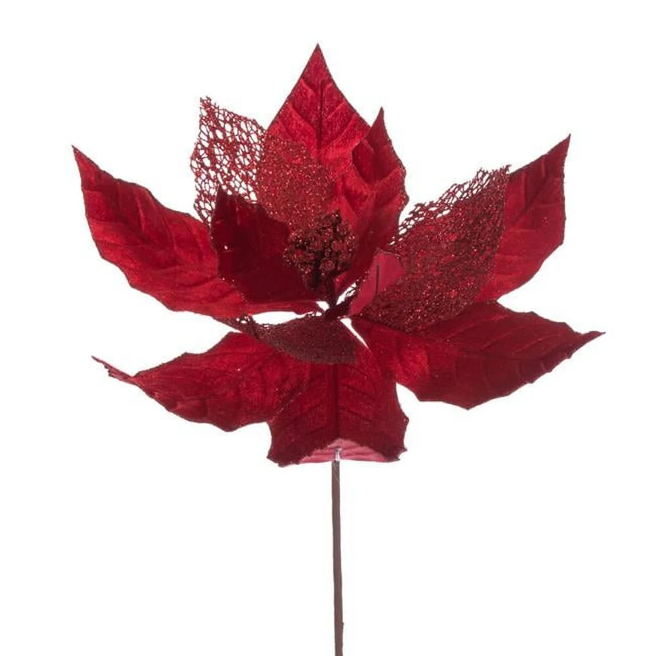 11 in. Glitter Mesh Poinsettia Spray, Red - 6 per Bag