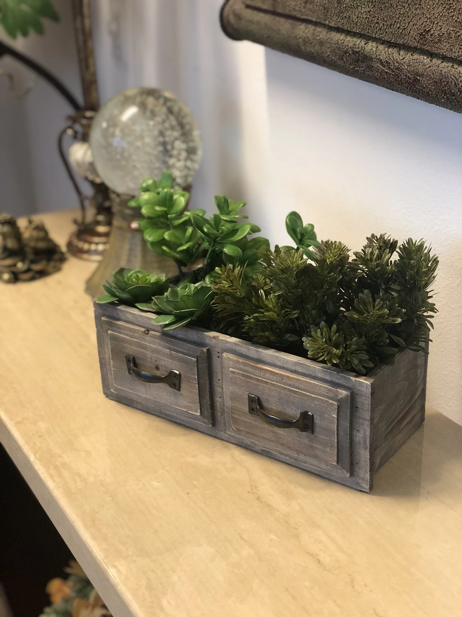 Natural Wood Double Rectangle Drawer Planter Pot With Hard Liners