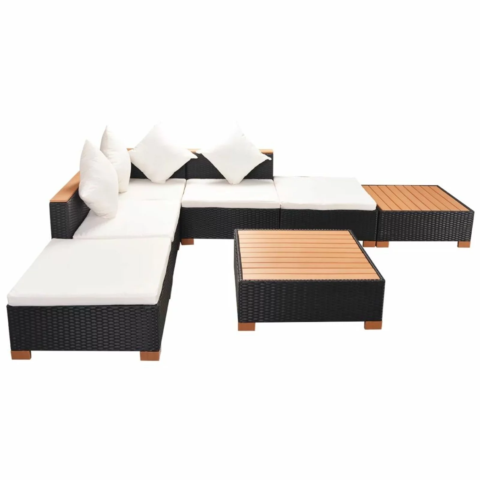 ametoys 7 Piece Patio Set with Cushions Poly Rattan Black