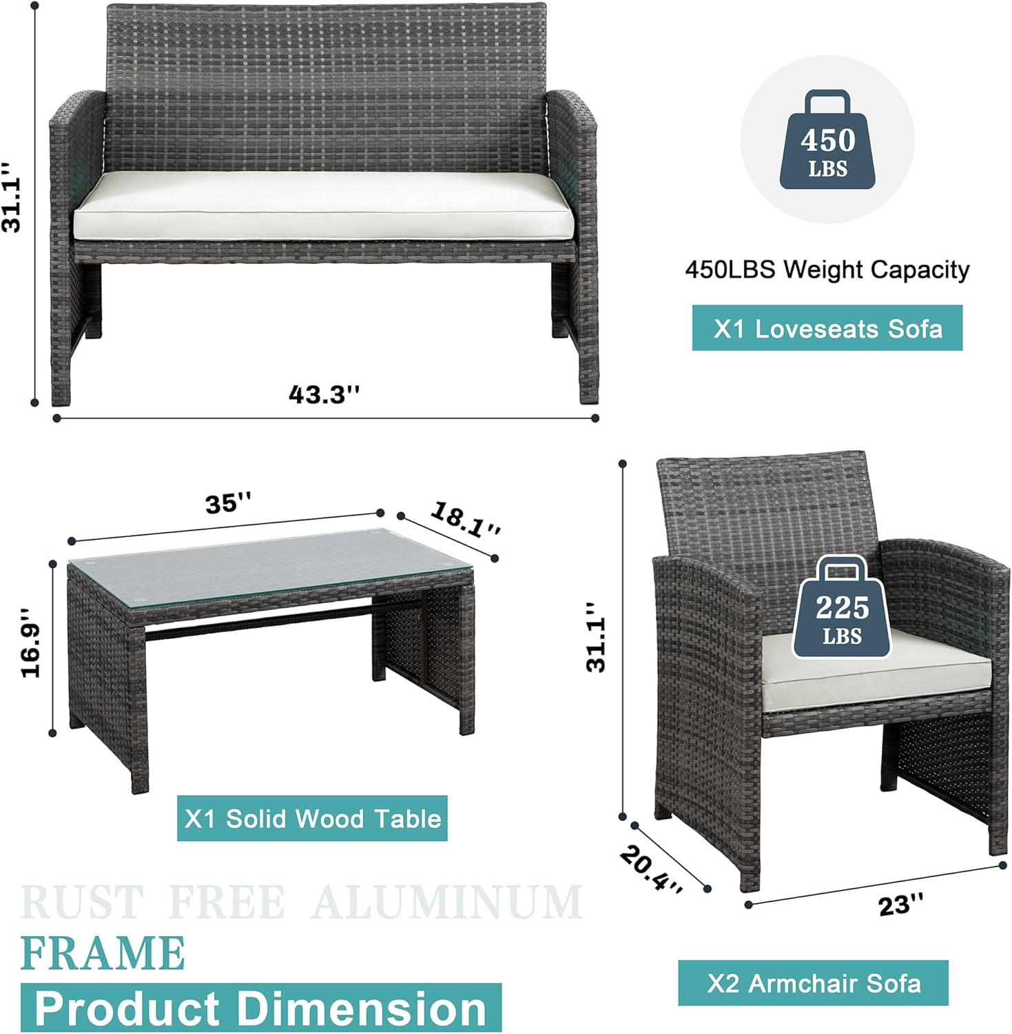 SJUIODC TUIONMJ 4 Pieces Outdoor Patio TUIONMJ Sets Conversation Sets Rattan Chair Wicker Set Coffee TUIONMJ Outdoor Indoor Use Backyard Porch Garden Poolside Balcony TUIONMJ(Black Rattan