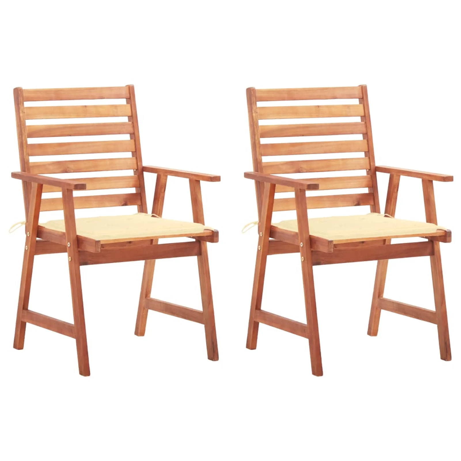 Anself 2 Piece Garden Chairs with Cream Cushion Aacia Wood  Dining Chair for Patio, Balcony, Backyard,  Furniture 22 x 24.4 x 36.2 Inches (W x D x H)